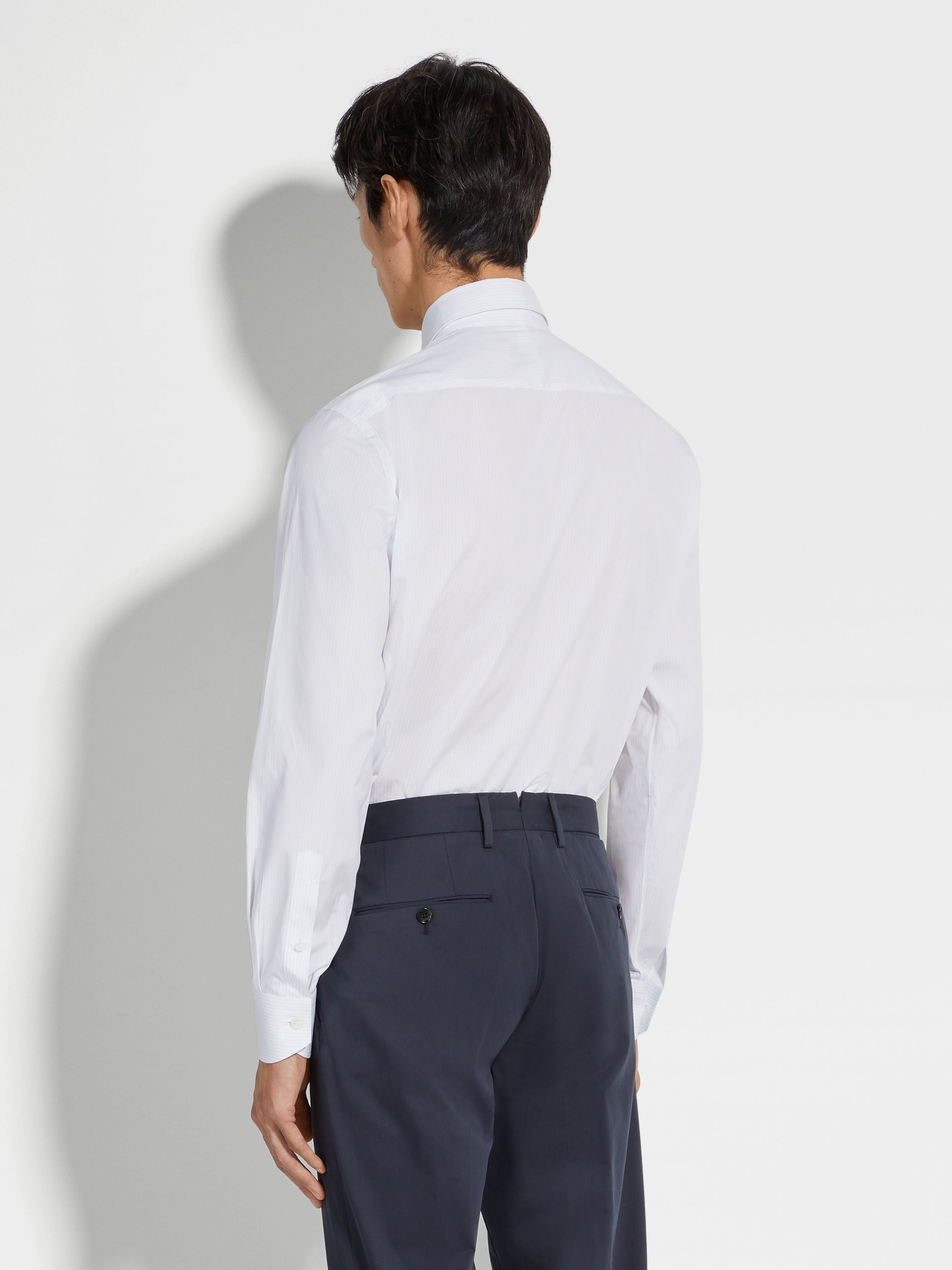 WHITE AND LIGHT BLUE STRIPED CENTOVENTIMILA COTTON SHIRT - 4