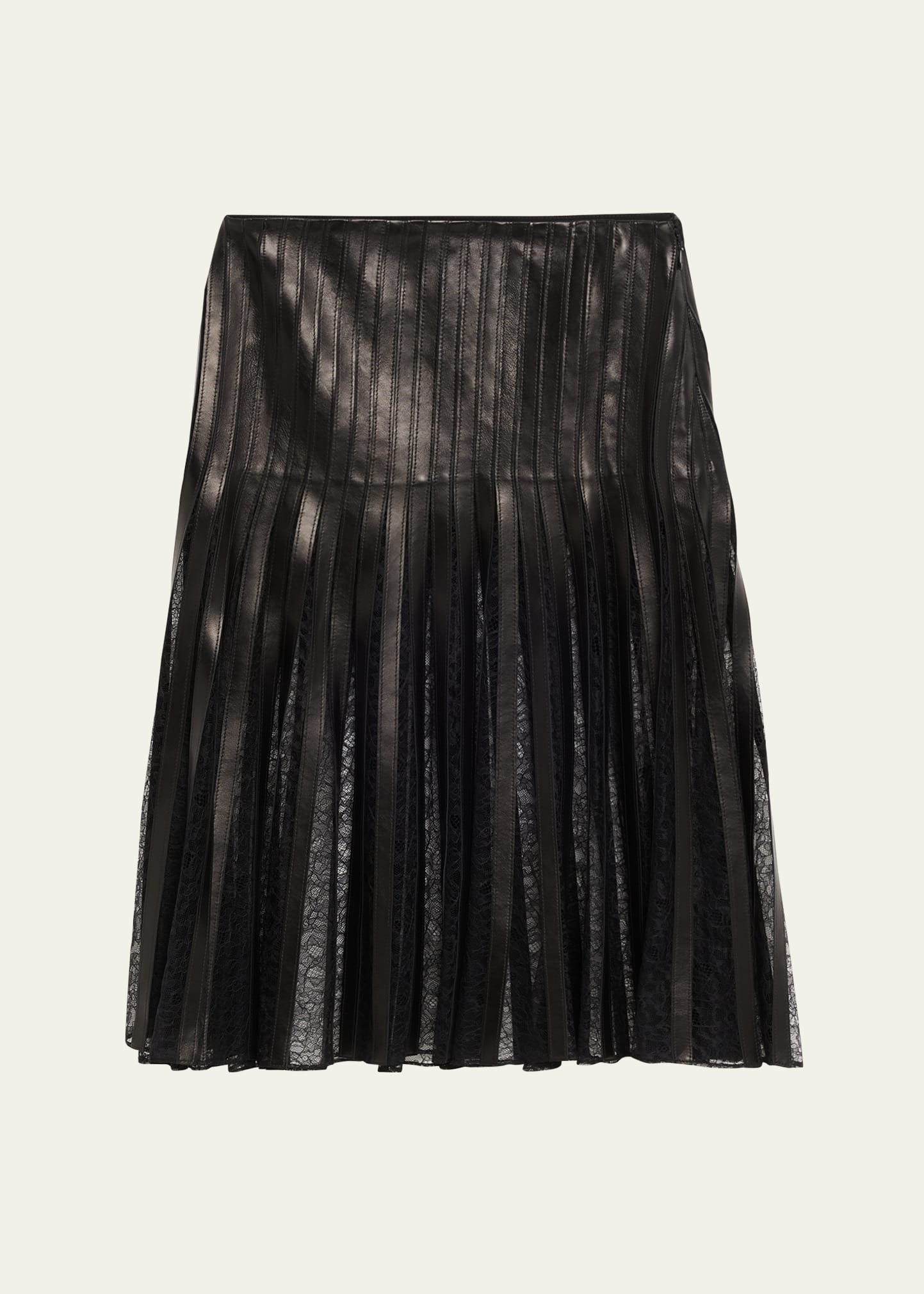 Alix Lace-Inset Pleated Leather Midi Skirt - 1