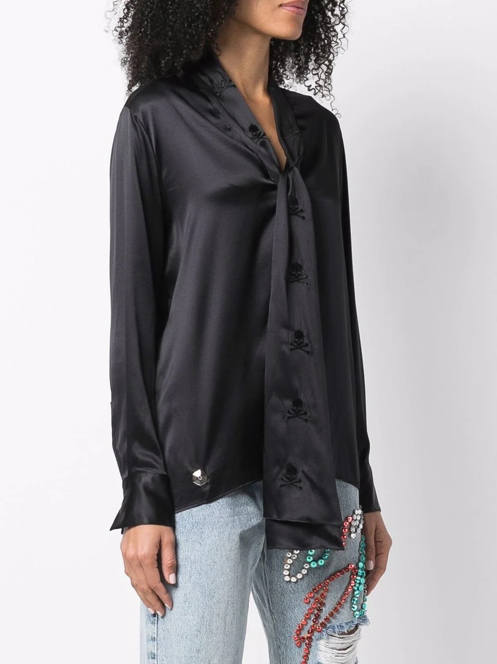 V-neck pussybow silk blouse - 3