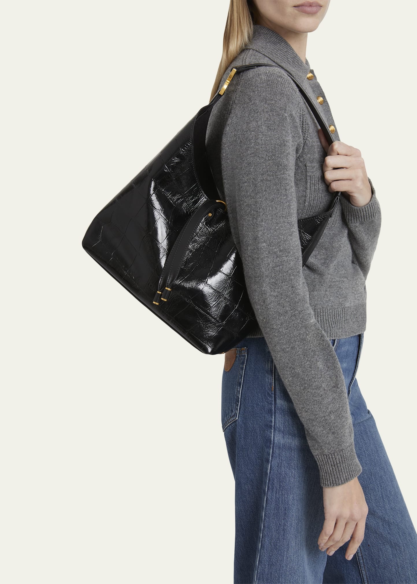 Marcie Small Hobo Bag in Croc-Embossed Leather - 2