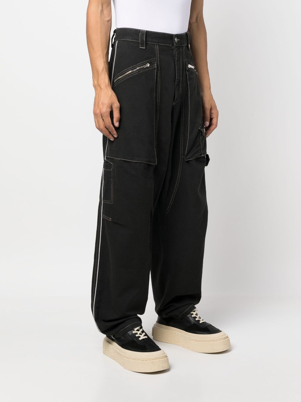 multiple-pockets wide-leg trousers - 3
