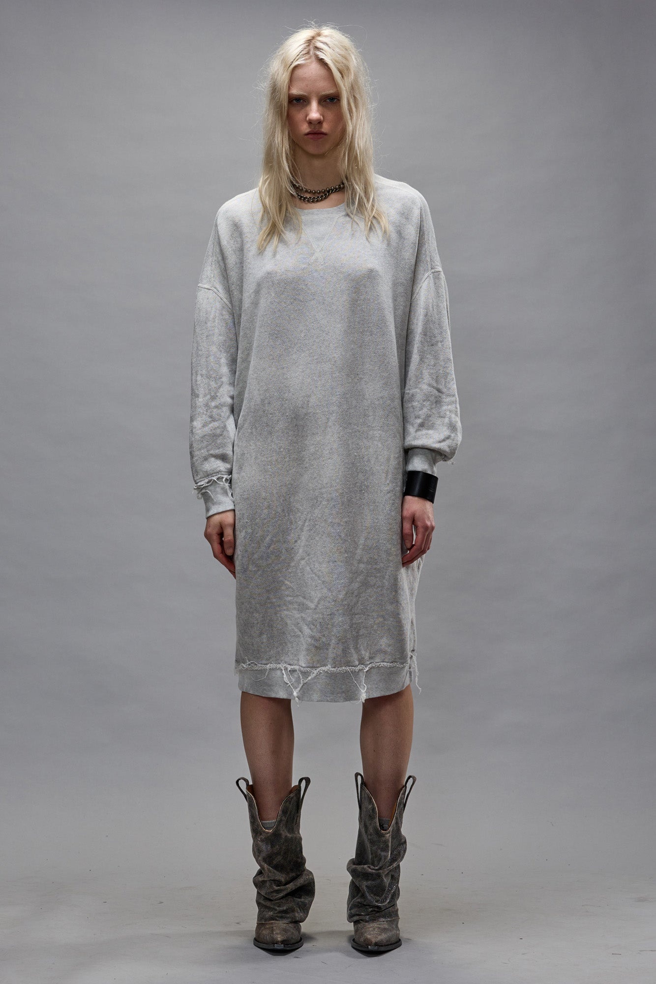 GRUNGE SWEATSHIRT DRESS - HEATHER GREY - 2