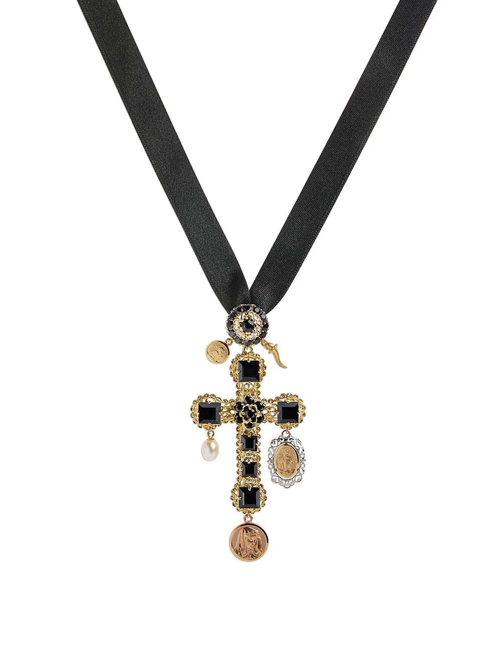 18kt yellow gold sapphire cross charm necklace - 2