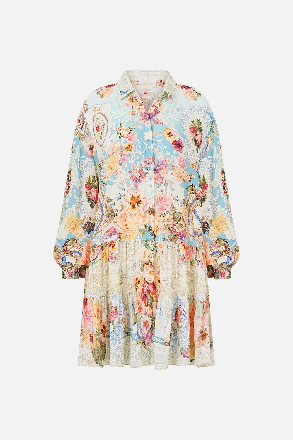 LONG SLEEVE TIERED SHORT DRESS - 1