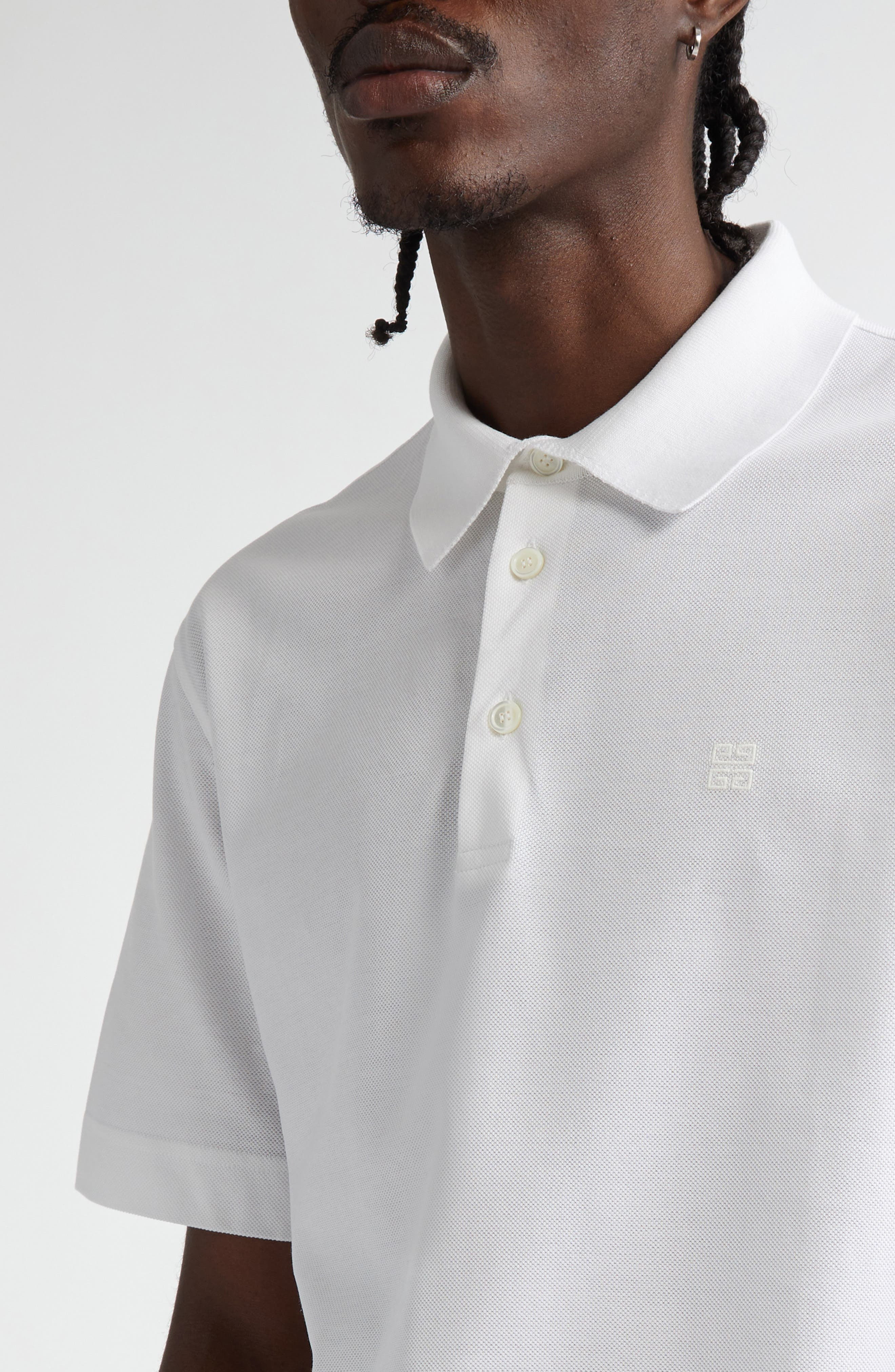 Givenchy Classic Fit 4G Logo Embroidered Cotton Piqué Polo in White at Nordstrom - 4