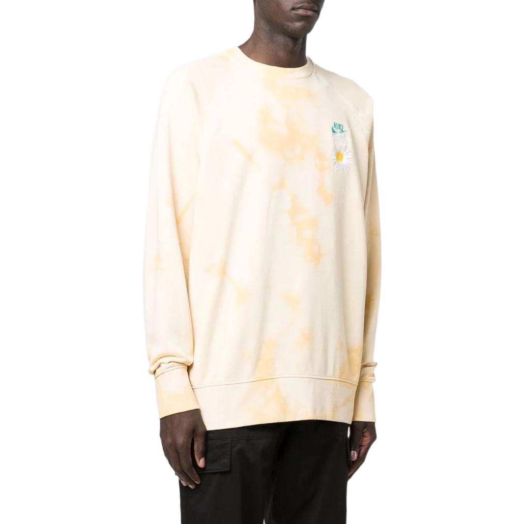 Men's Nike Sportswear NSW Chest Brand Logo Embroidered Tie Dye Round Neck Pullover Long Sleeves Yell - 4