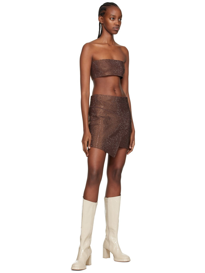 ANDREĀDAMO Brown Crystal-Cut Miniskirt outlook