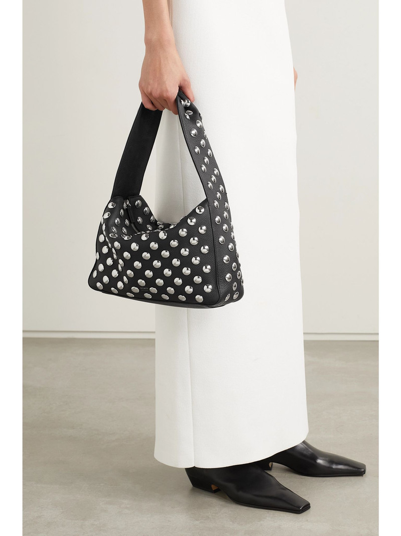 KHAITE Elena studded textured-leather shoulder bag Black outlook