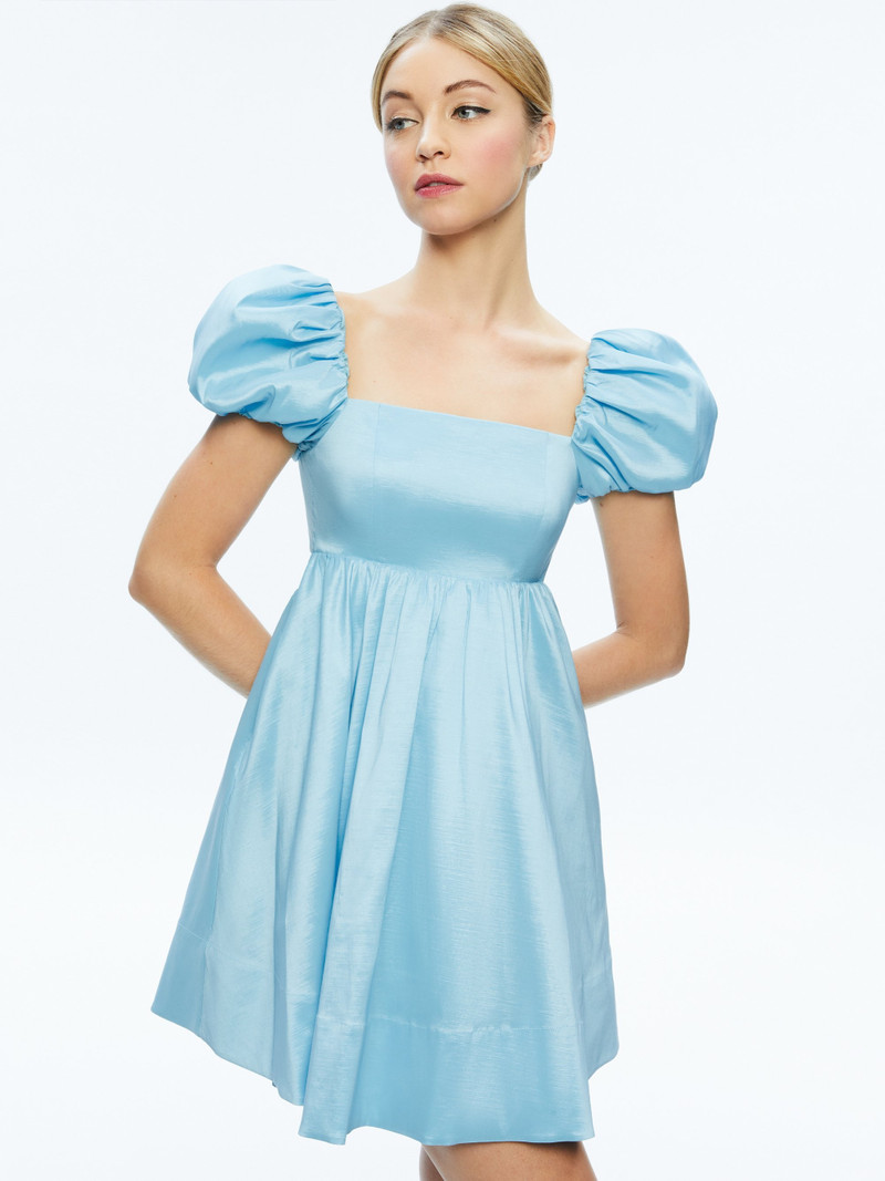 Alice + Olivia SHARILYN BUBBLE SLEEVE TIE BACK MINI DRESS outlook