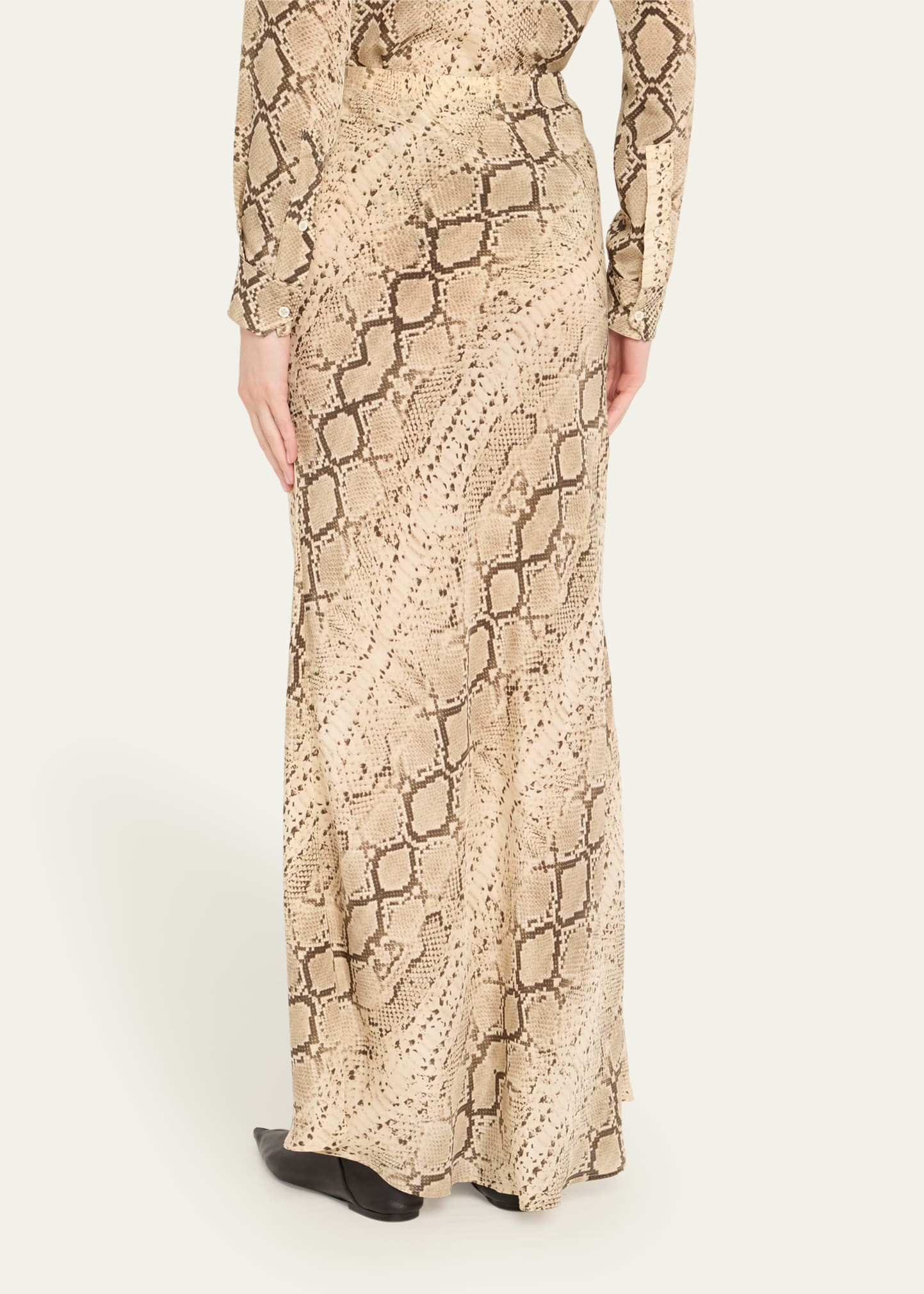 Snake Bias-Cut Silk Maxi Skirt - 3