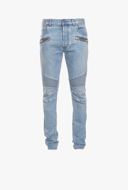 Slim blue cotton jeans with Balmain monogram - 1