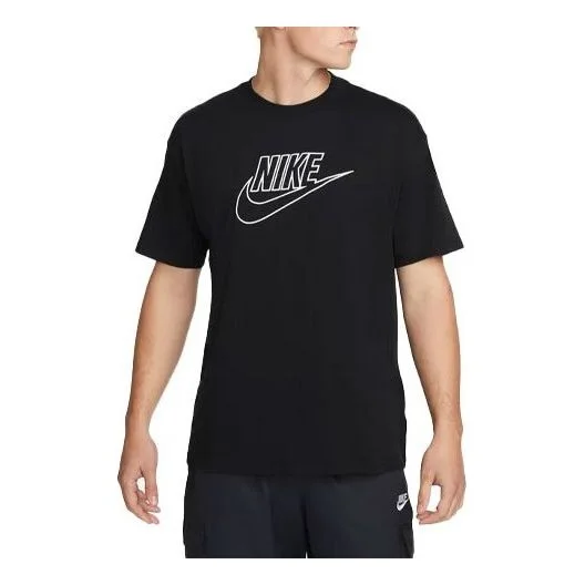 Men's Nike Logo Printing Loose Round Neck Pullover Short Sleeve Black T-Shirt DR7826-010 - 1