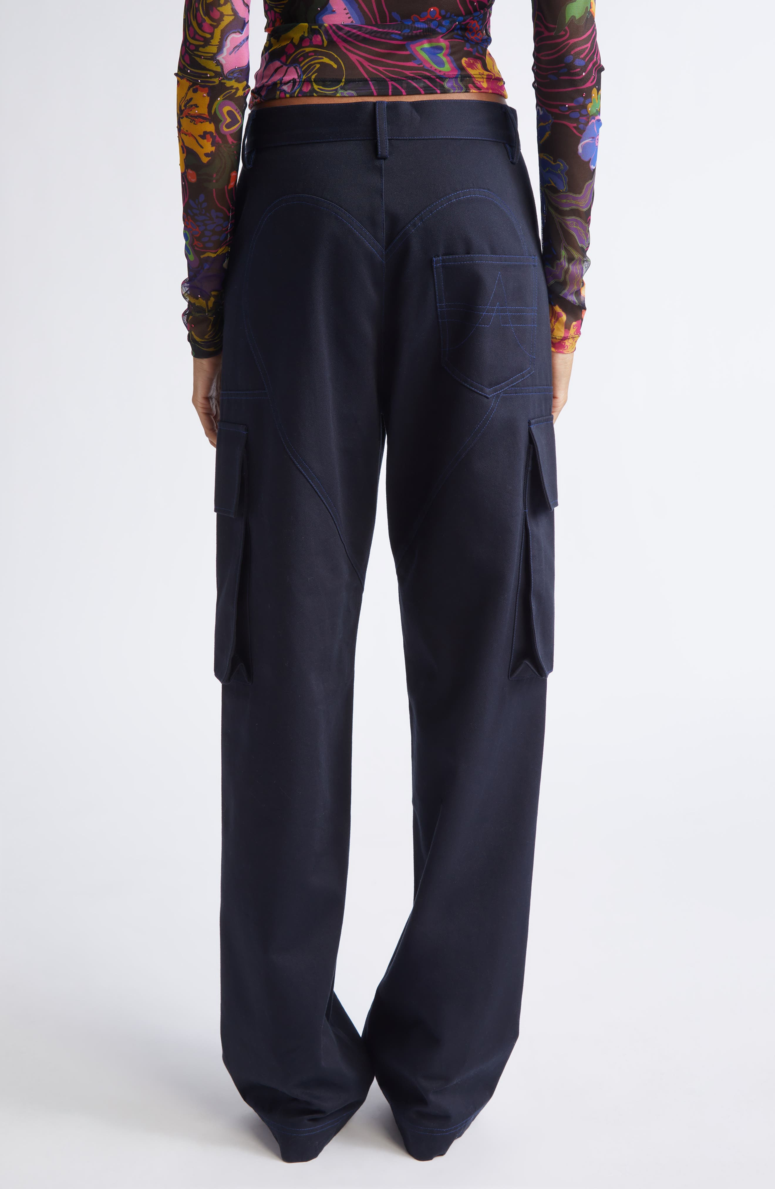 Area Flower Embellished Cargo Pants in Midnight Blue at Nordstrom - 3