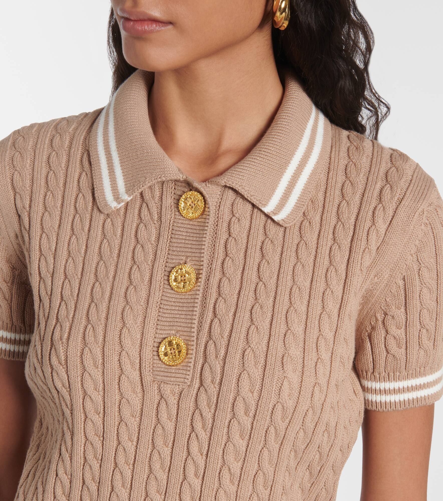 Cable-knit cropped cotton polo shirt - 4