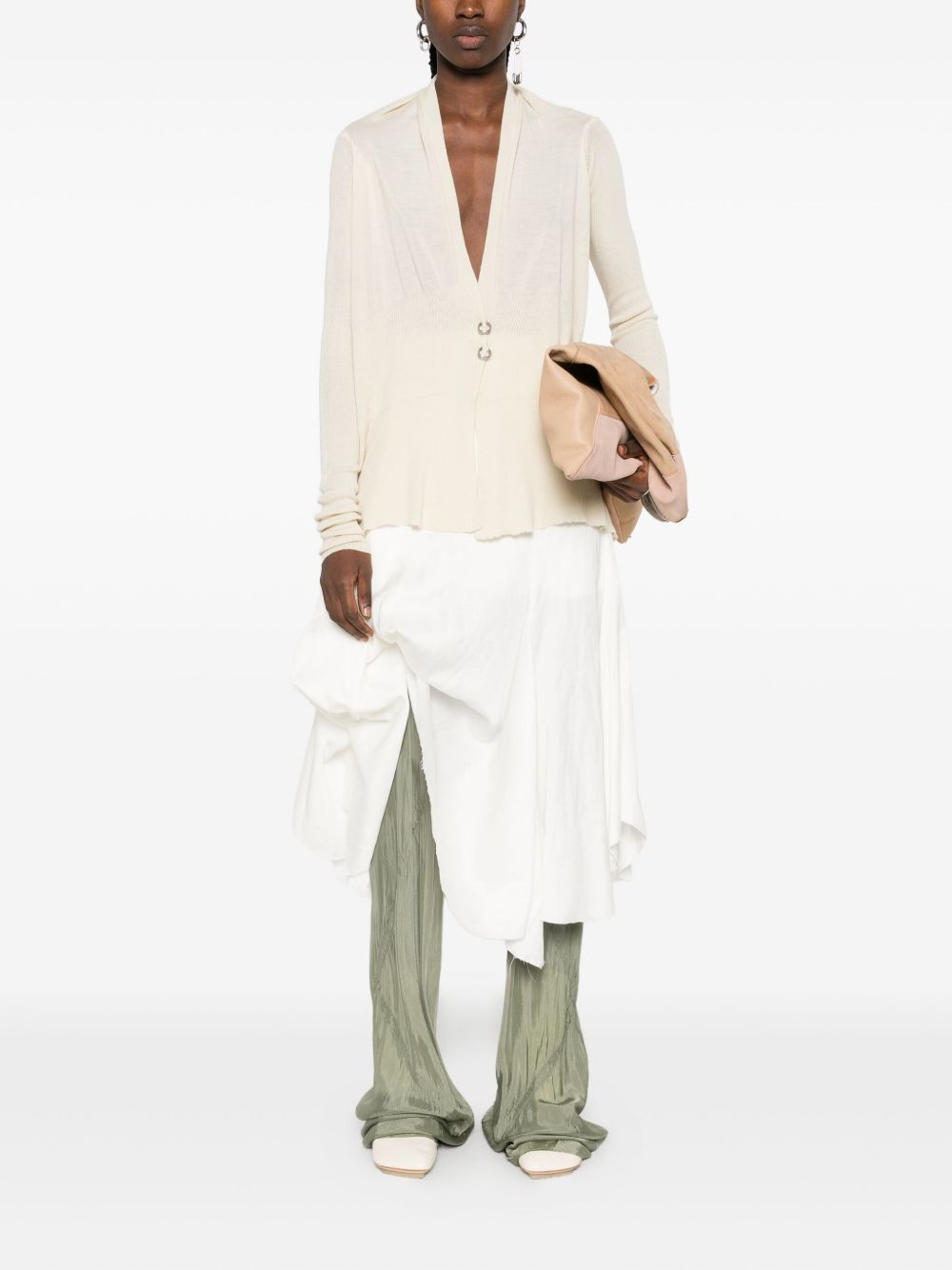 ribbed asymmetric-hem cardigan - 2