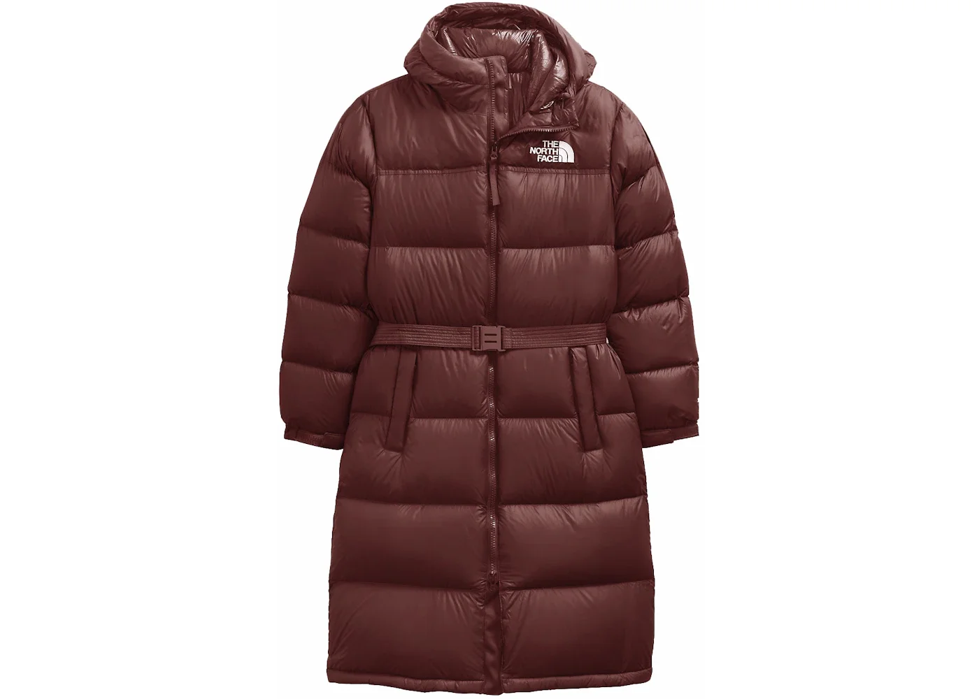 The North Face Womens Nuptse Belted Long Parka Dark Oak - 1