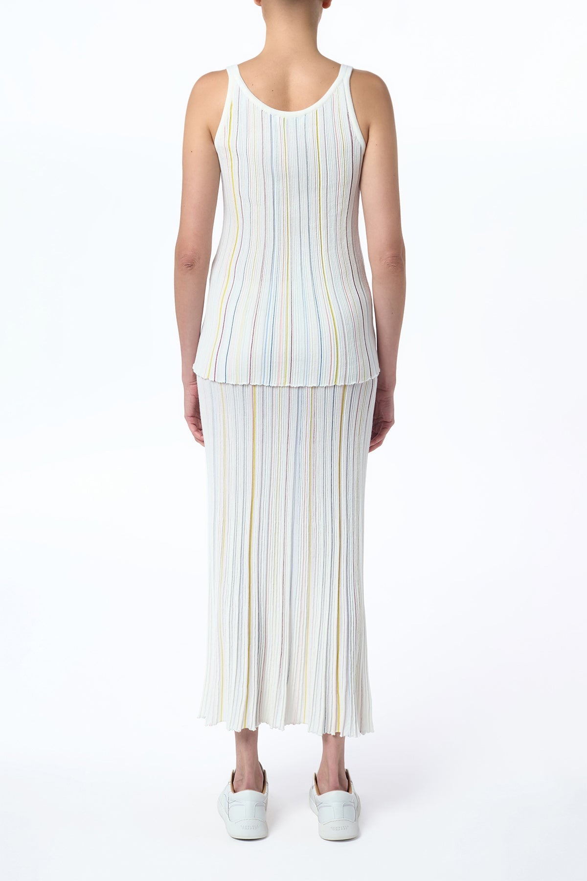 Yara Pinstripe Knit Tank Top in Ivory Multi Merino Wool - 4