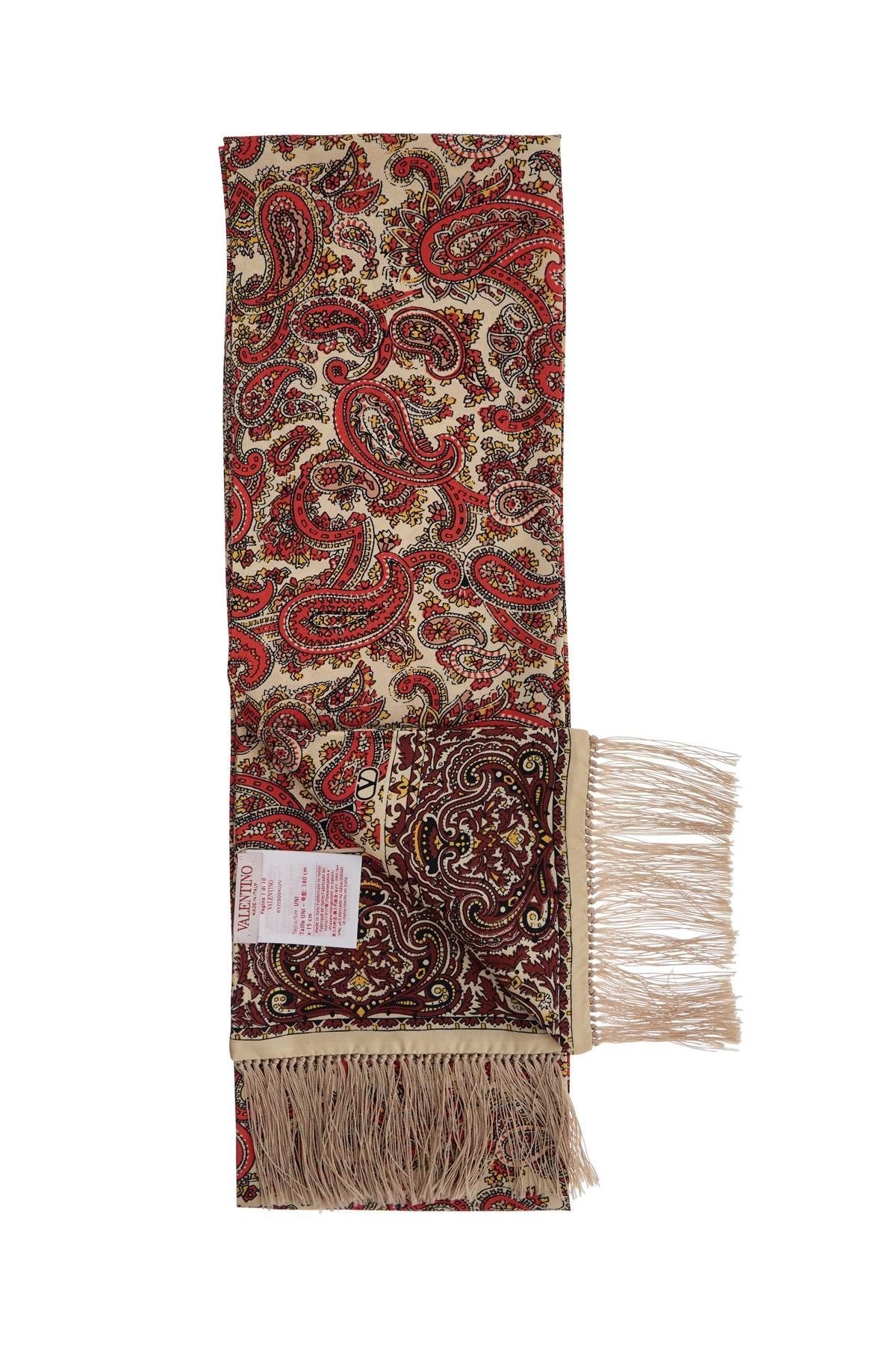 YELLOW ORANGE BORDEAUX PAISLEY SILK BANDEAU SCARF 15X180 CM - 2