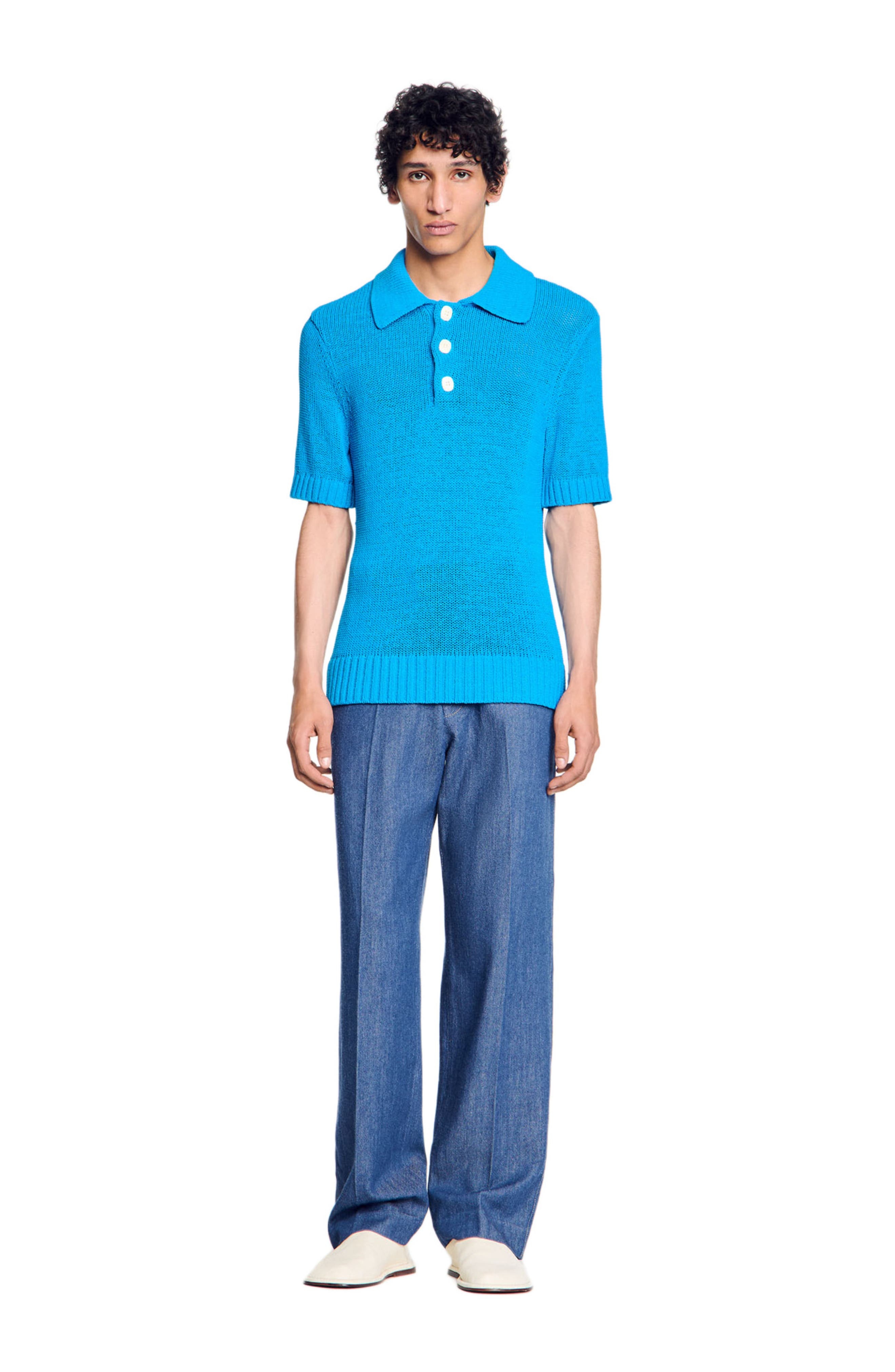 SANDRO Knit polo shirt in Azur. at Nordstrom - 5