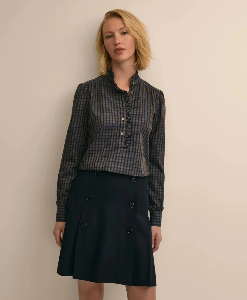 Cotton Dobby Ruffle-Detail Popover Shirt - 1