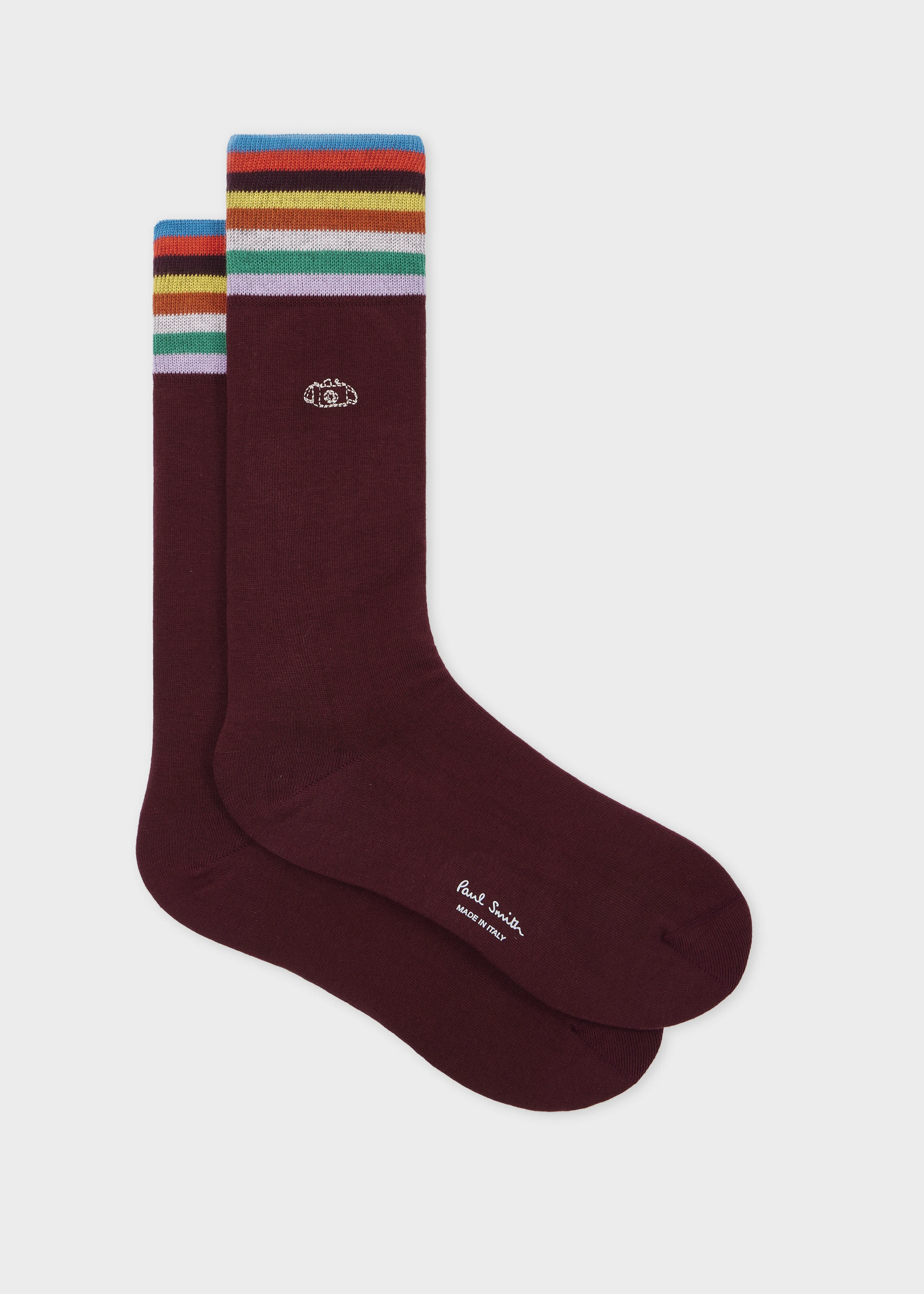 Burgundy Embroidered Camera Socks - 1
