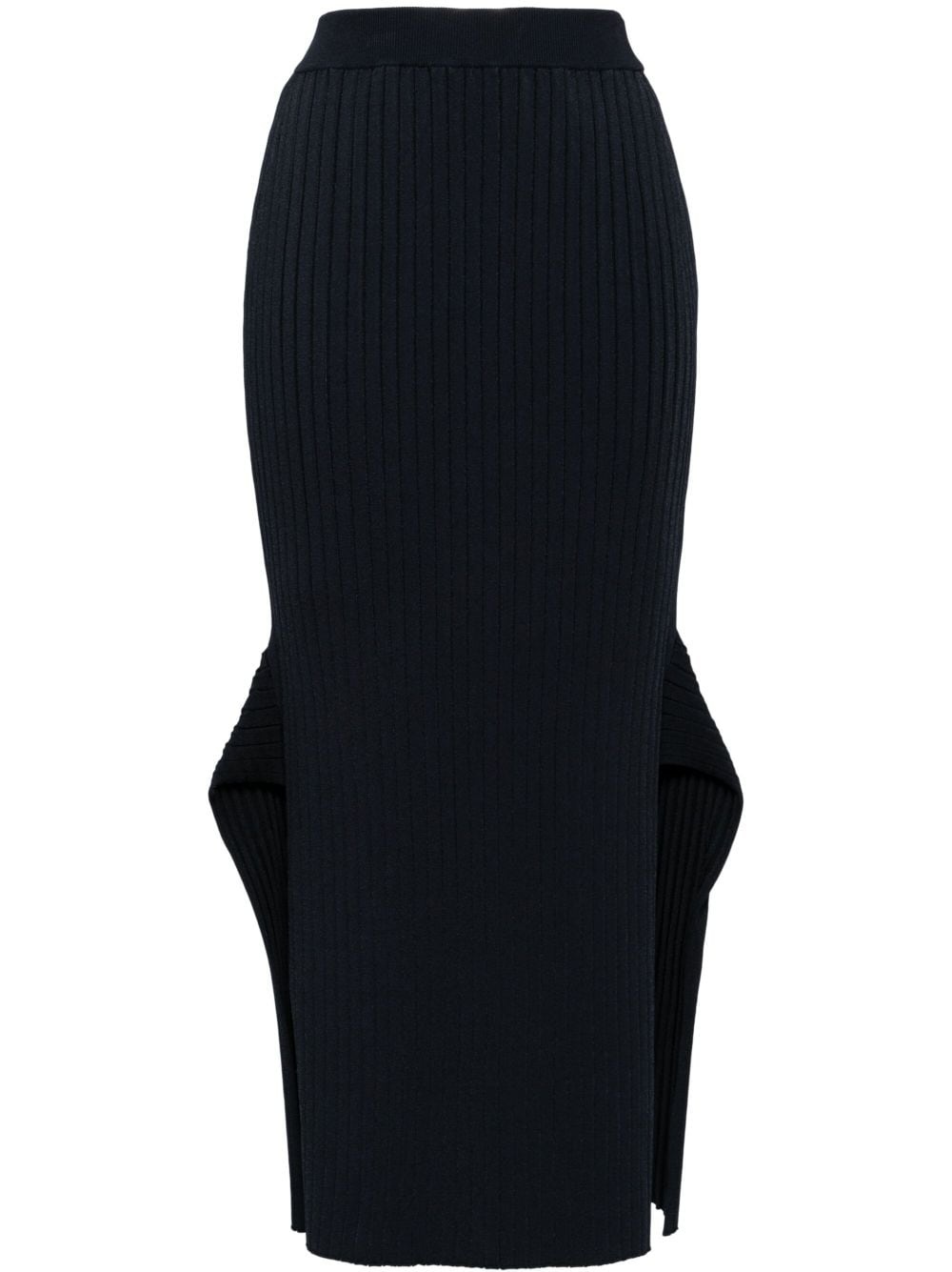 ribbed flared slit midi skirt - 1