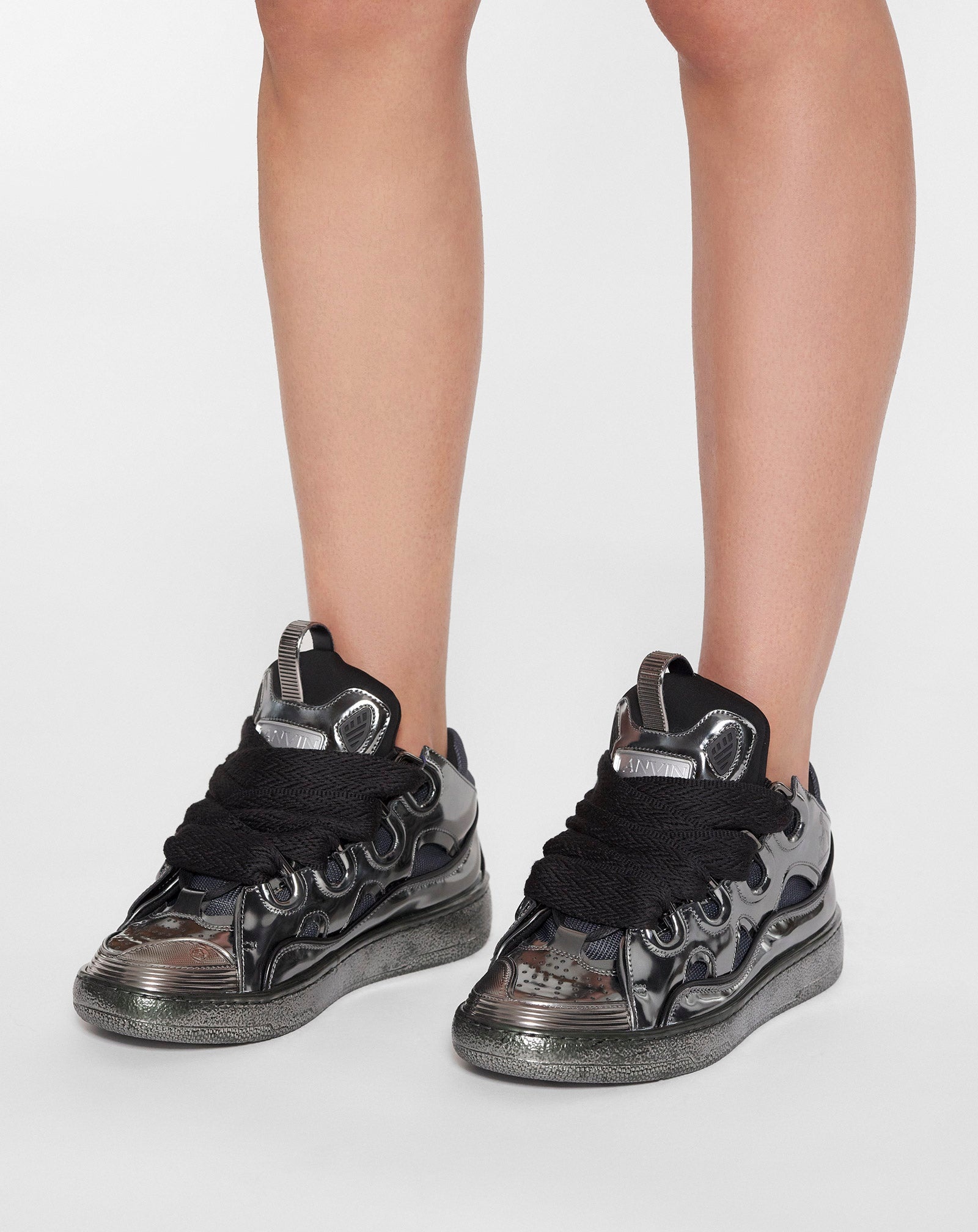 METALLIC LEATHER CURB SNEAKERS - 6