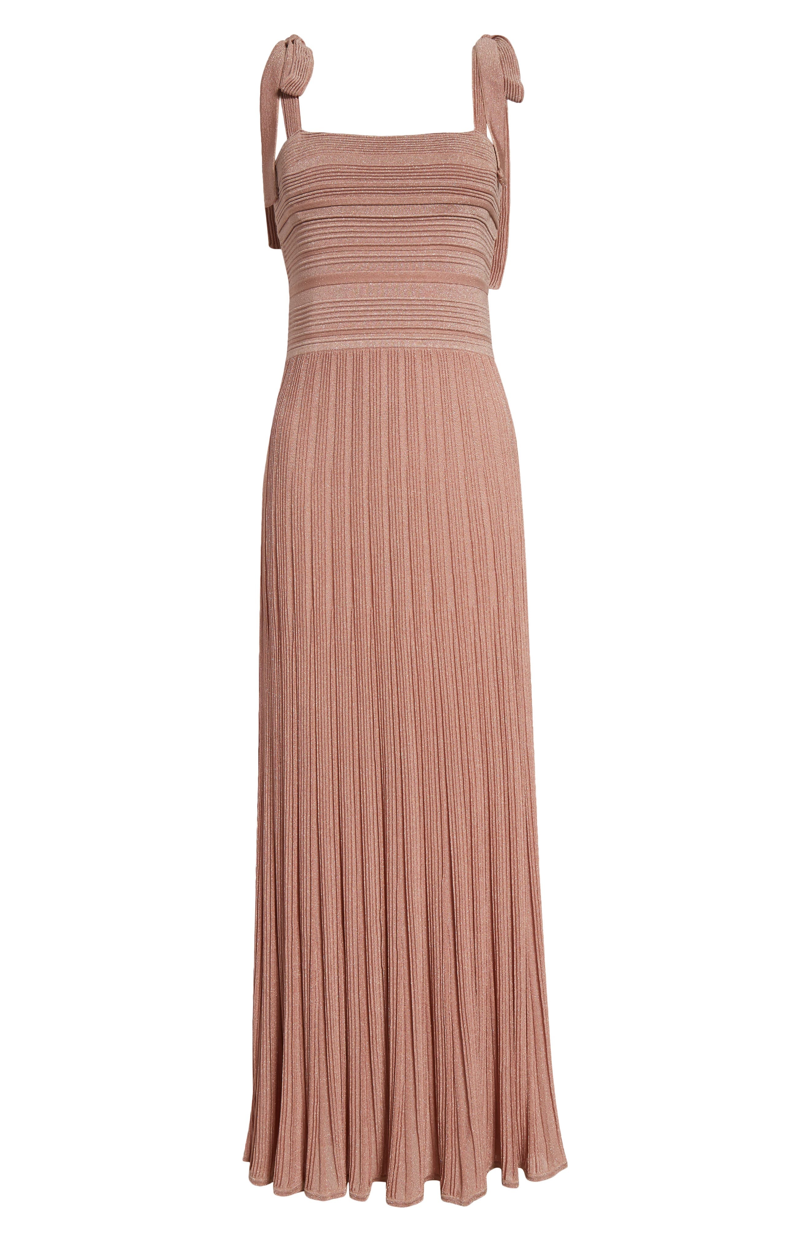 Zimmermann Lucky Tie Shoulder Metallic Rib Maxi Dress in Metallic Pink at Nordstrom - 5