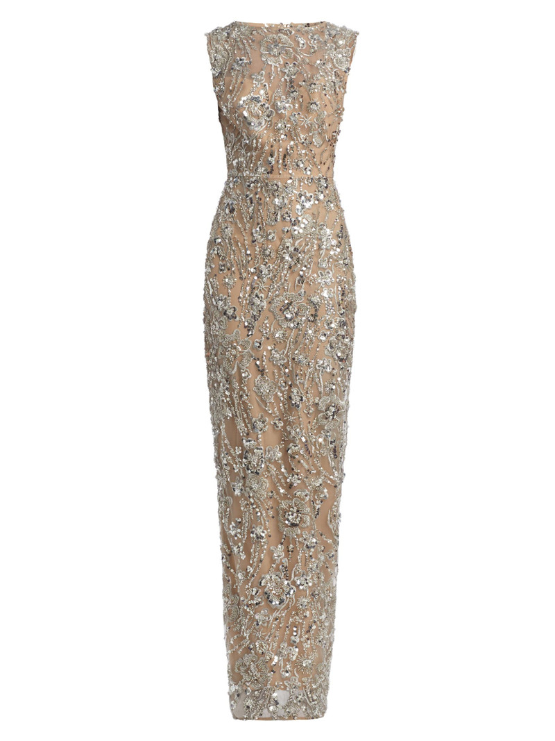 Women's Violet Floral Sequin Gown - Silver 1