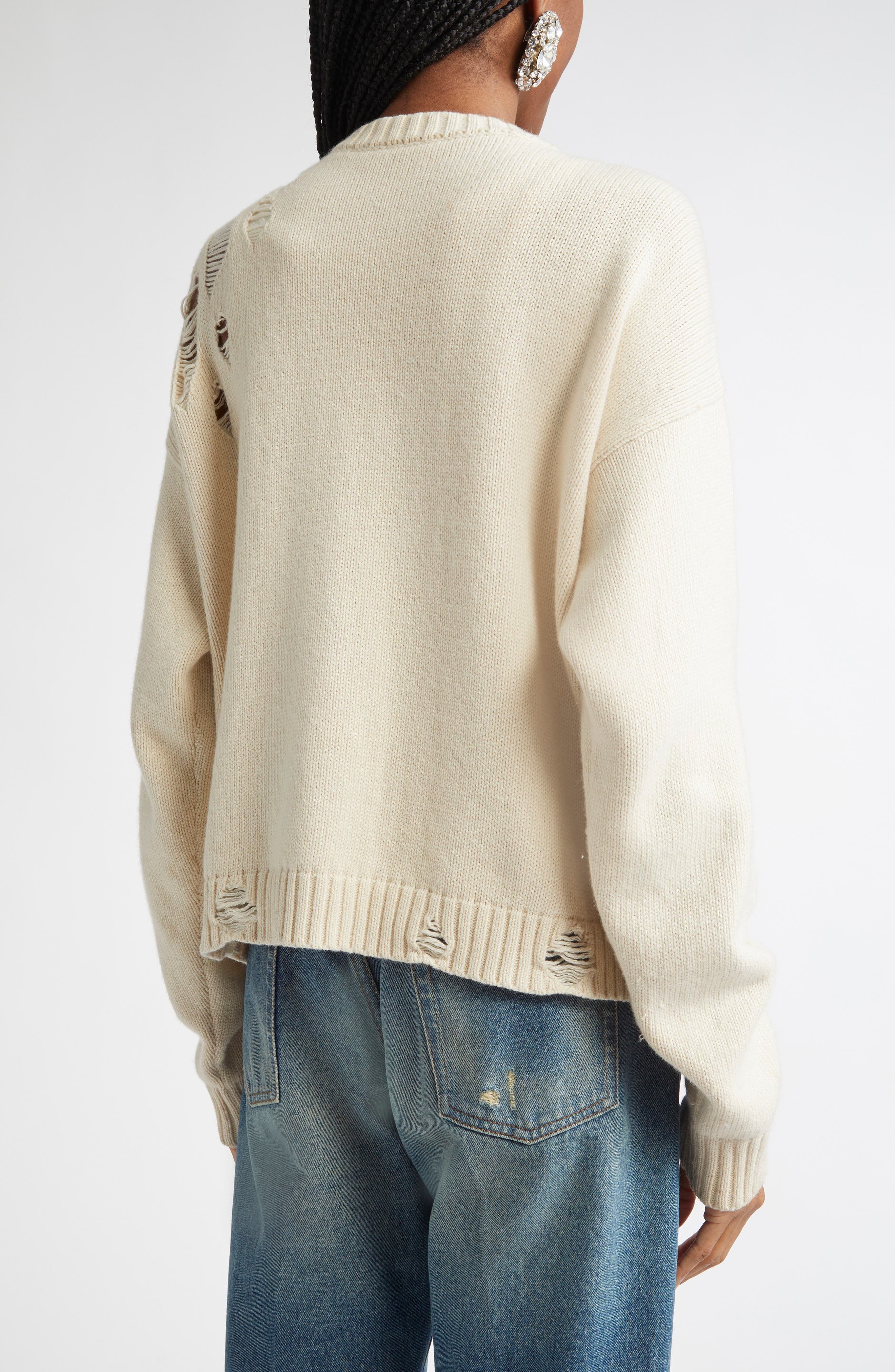 Area Distressed Crystal Cardigan in Cream at Nordstrom - 2