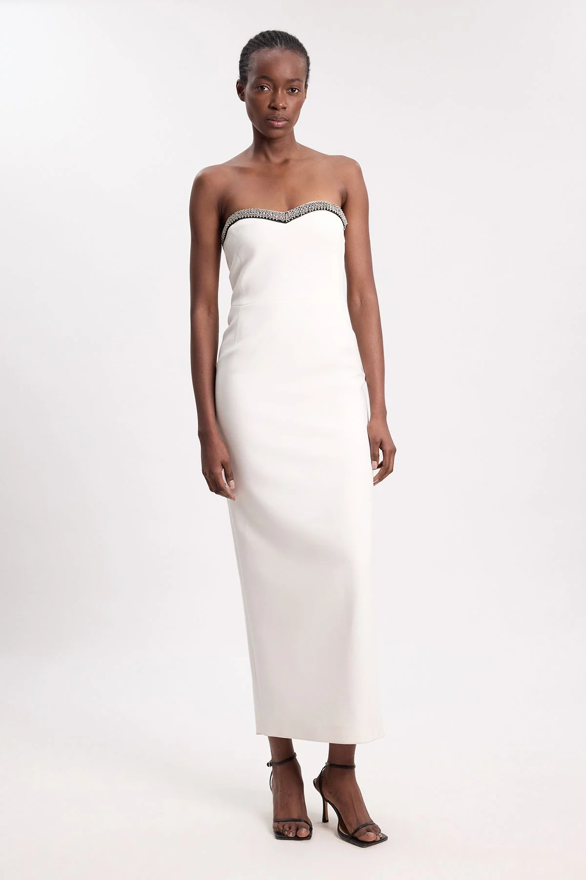 Soft Tailored Crepe Embellished Bandeau Midi Dress - 1