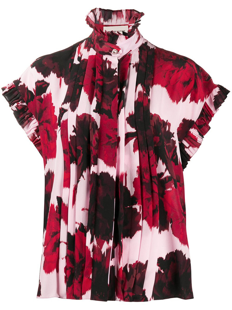 floral print ruffle neck shirt 1