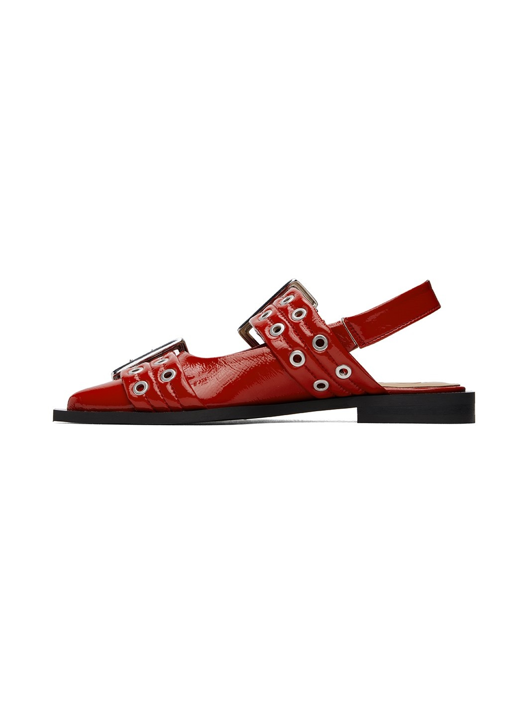 Red Wide Welt Buckle Ballerina Flats - 3