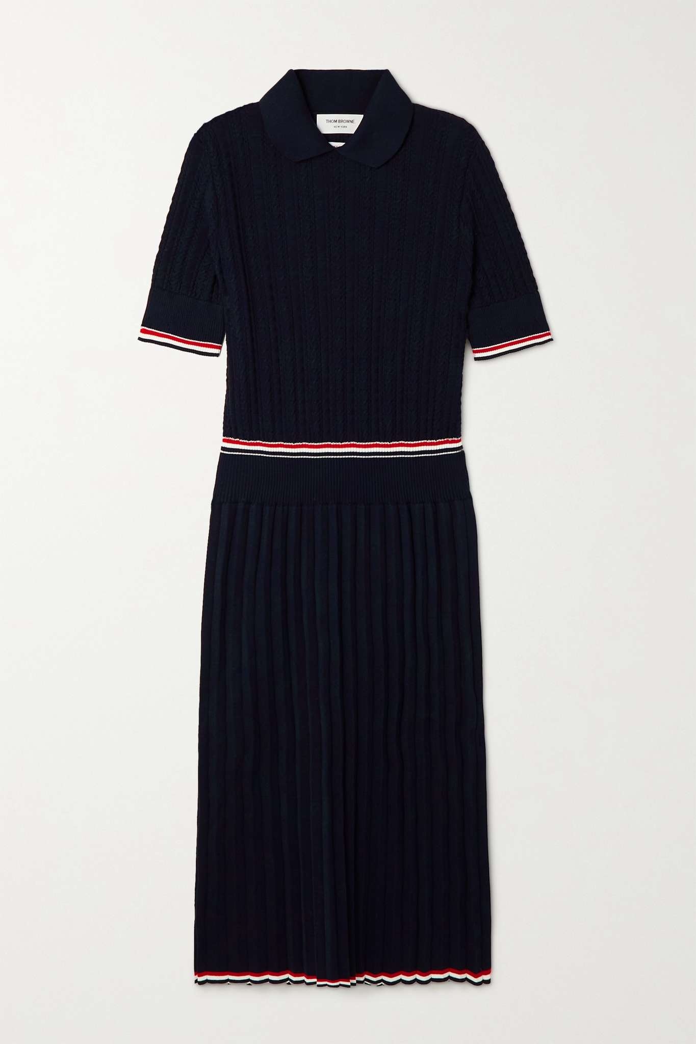 Striped cable-knit pleated cotton midi dress - 1