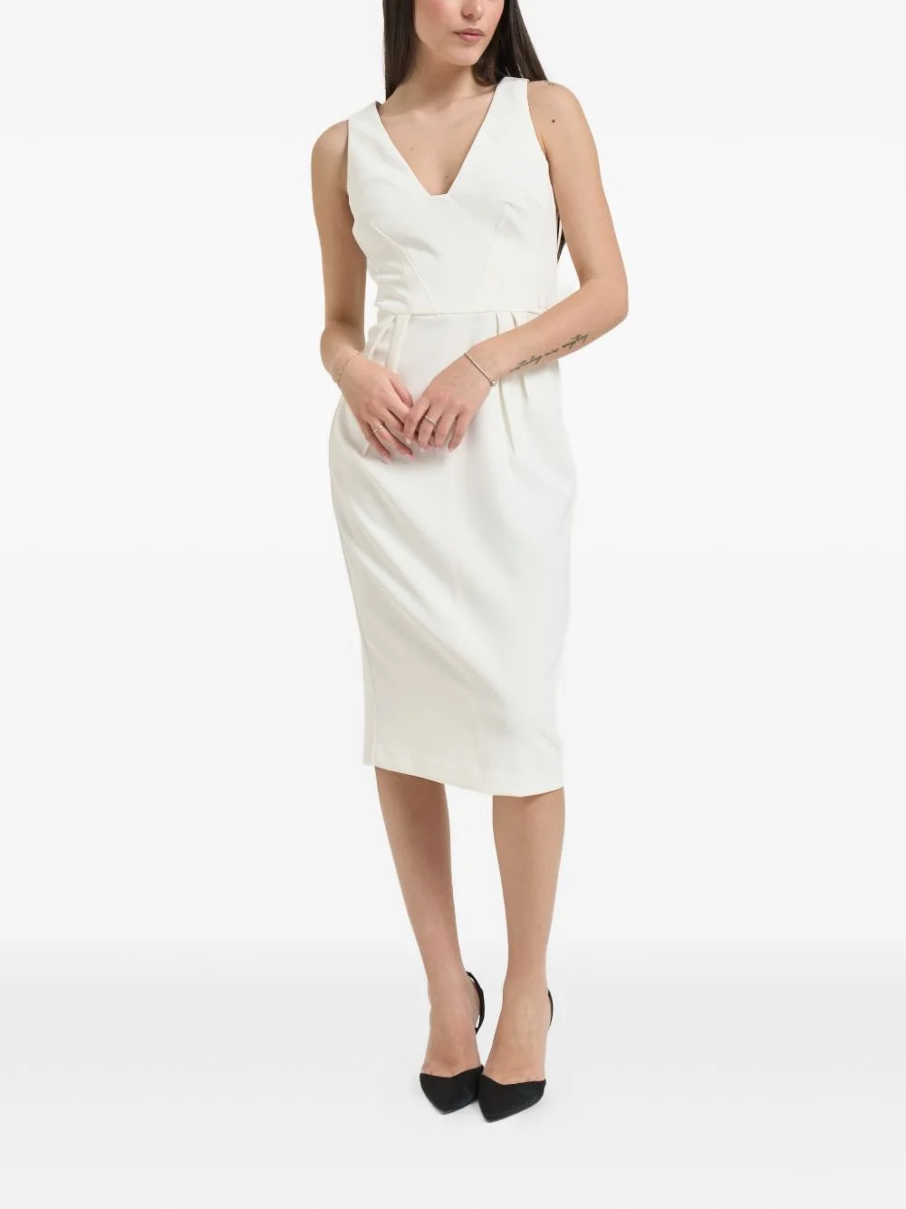 pleated V-neck sleeveless midi dress - 1