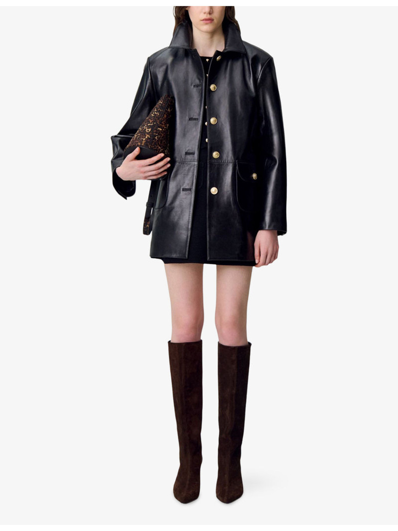 Claudie Pierlot Button-Down Relaxed-Fit Leather Jacket outlook