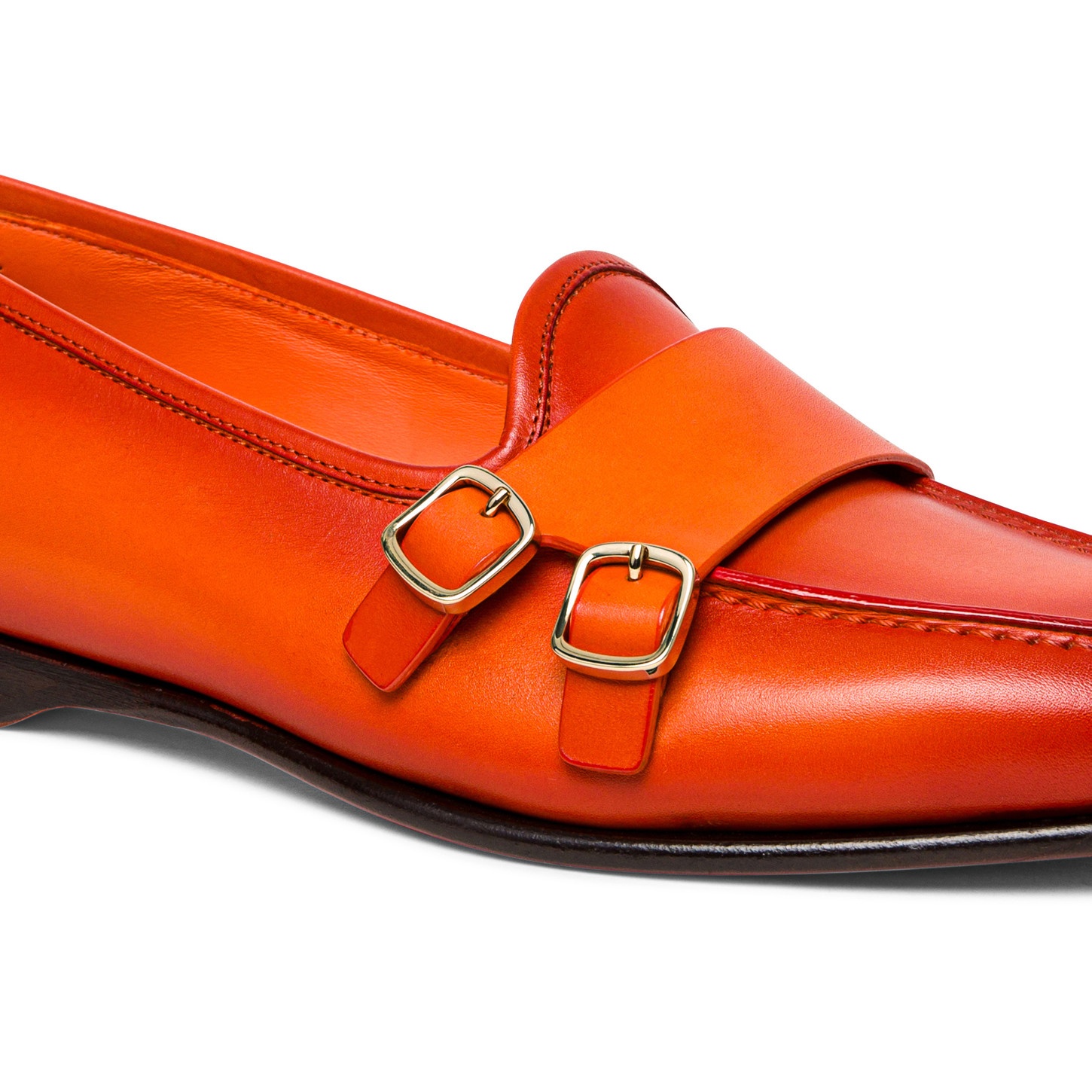 Women’s orange leather Andrea double-buckle loafer - 5