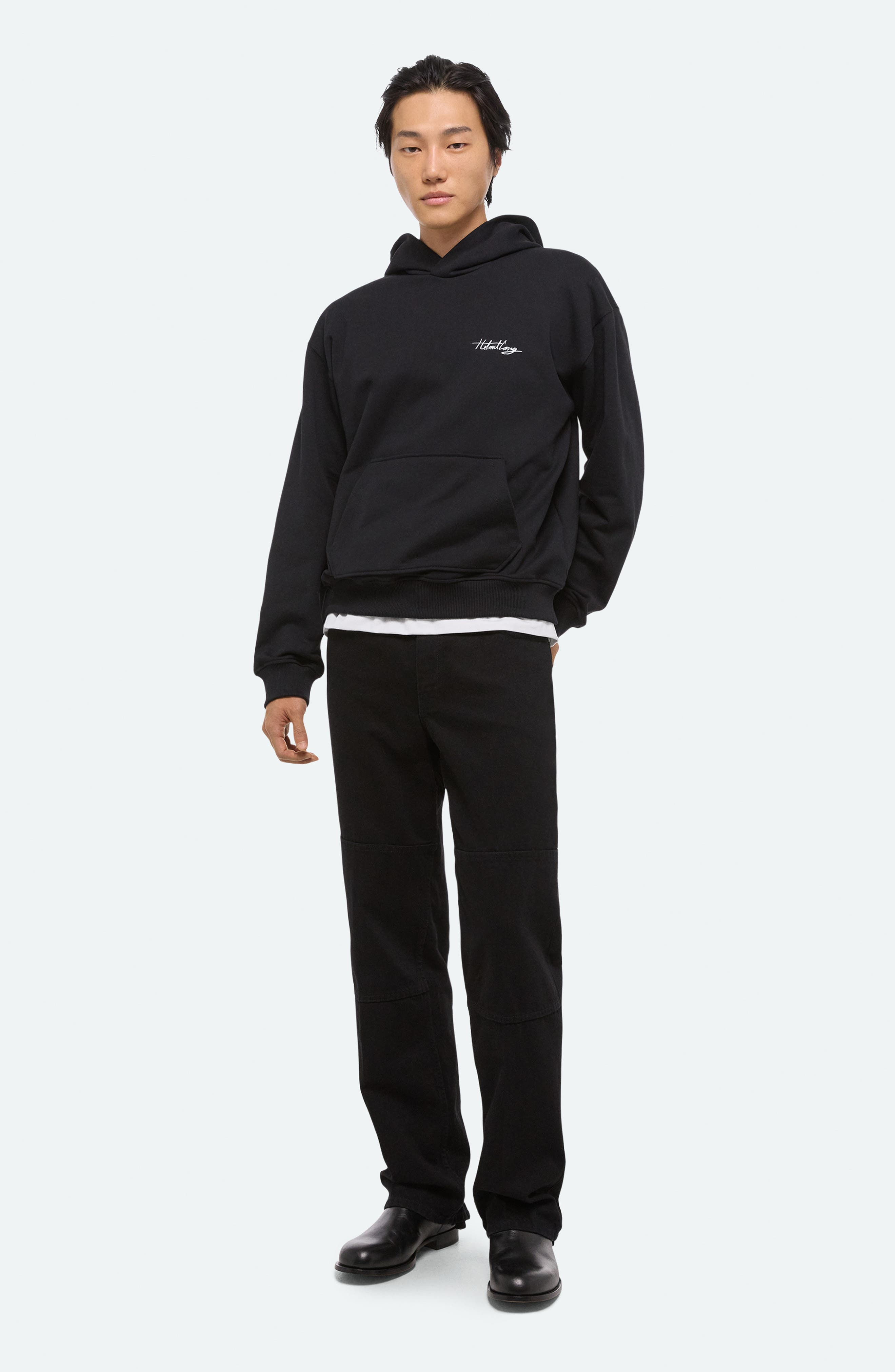 Helmut Lang Sketch Compact Cotton Graphic Hoodie in Black - 8