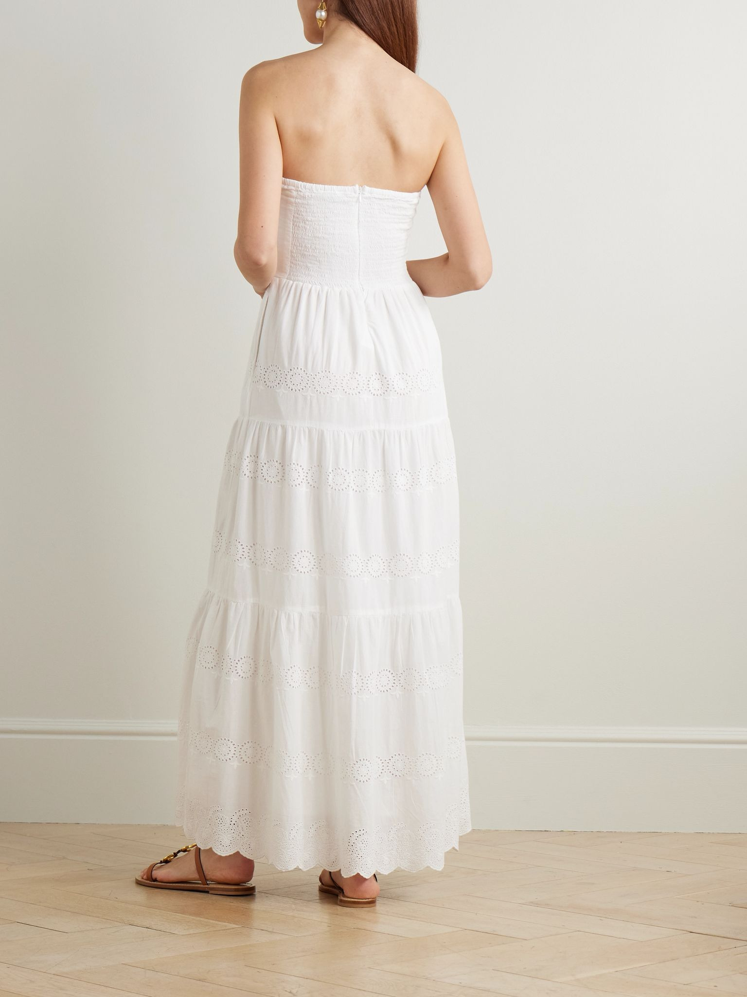 Sophie strapless scalloped broderie anglaise cotton midi dress White - 3