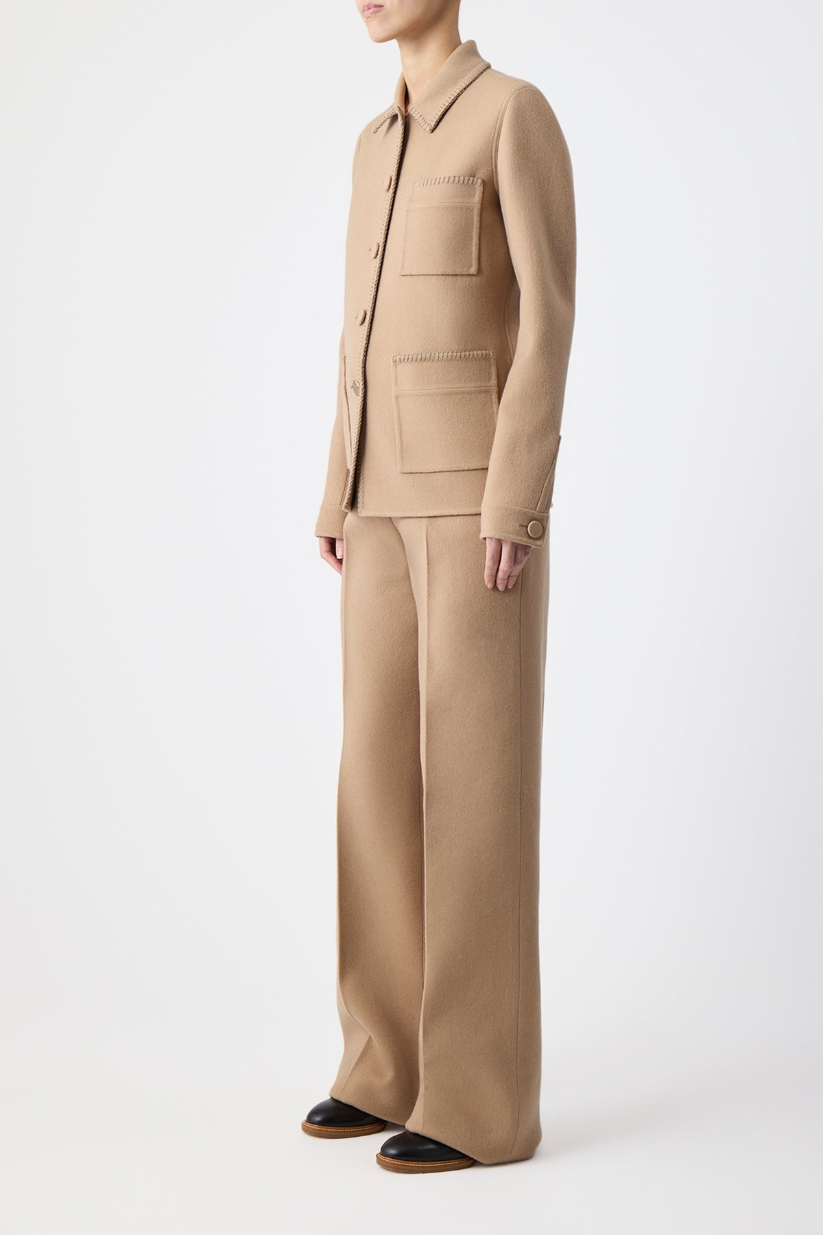 Ulu Chore Jacket in Camel Double-Face Recycled Cashmere - 3
