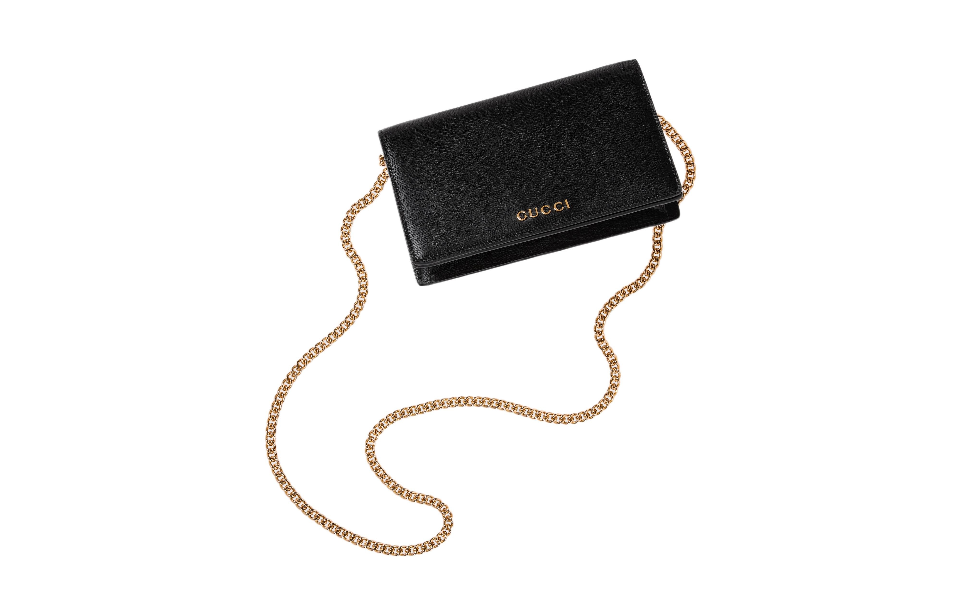 (WMNS) Gucci Chain Wallet With Gucci Script 'Black Leather' 772643-0OP0N-1000 - 5