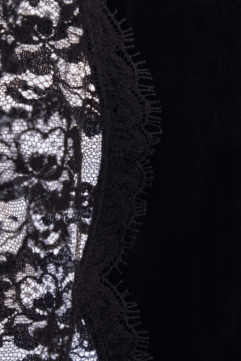 OPEN BACK VELVET EVENING DRESS WITH LACE INTARSIA 3