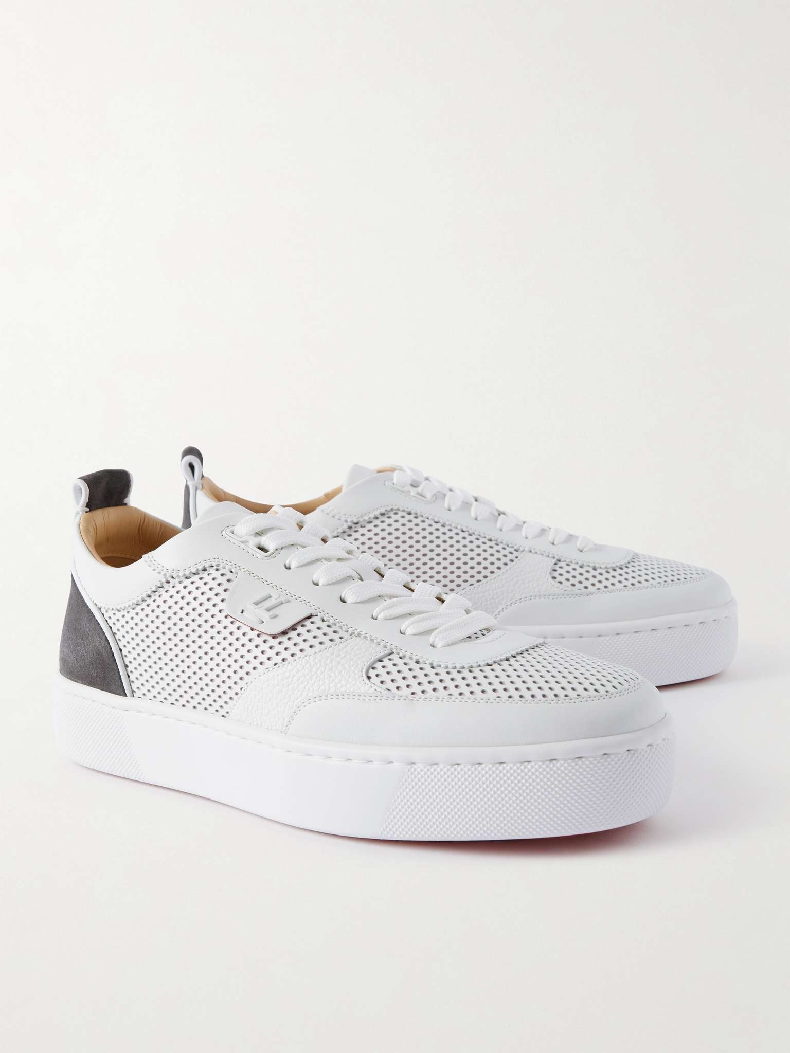 Happyrui Suede-Trimmed Perforated Leather Sneakers - 4
