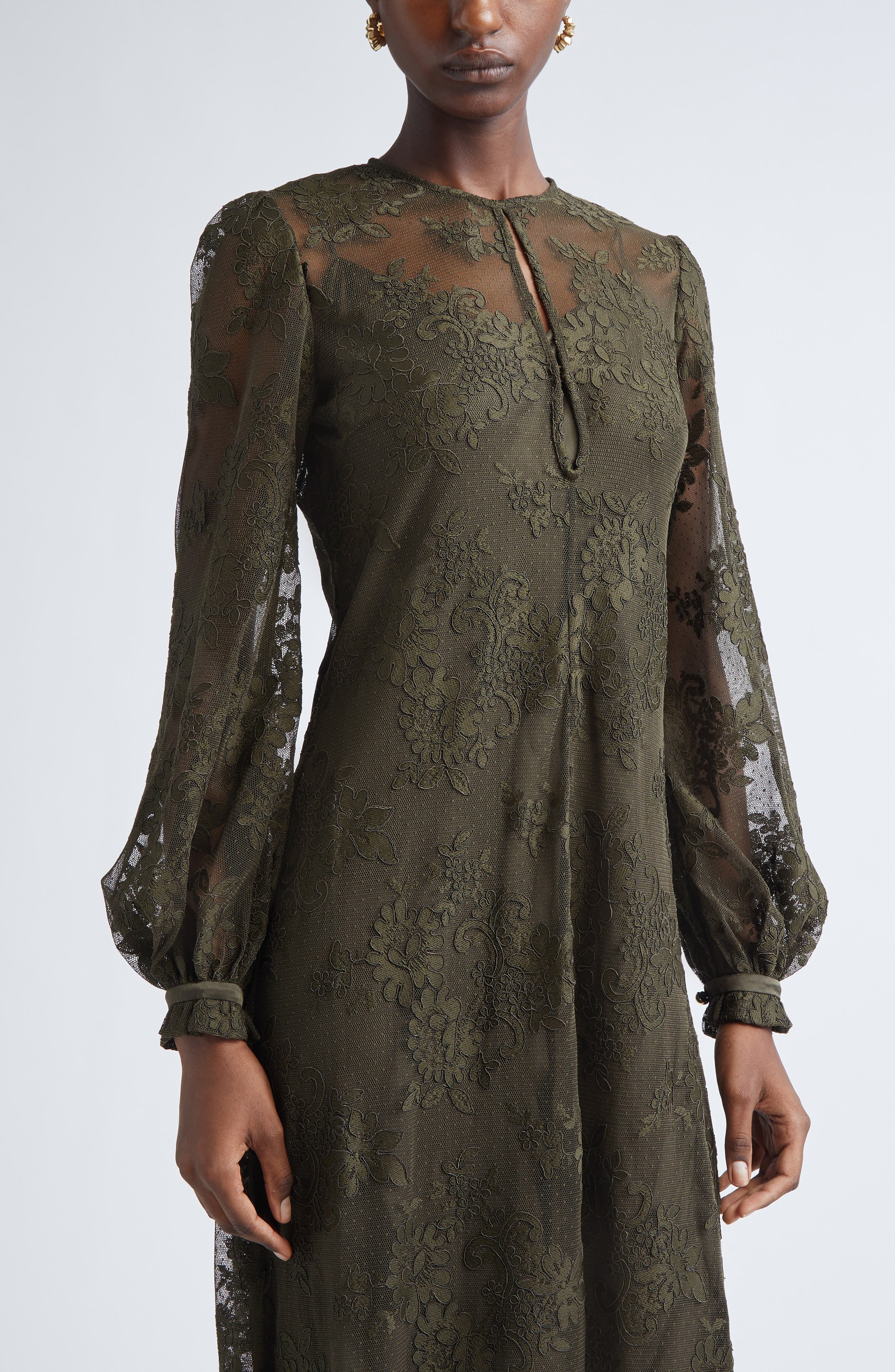 Zimmermann Memento Long Sleeve Lace Maxi Dress in Olive at Nordstrom - 4