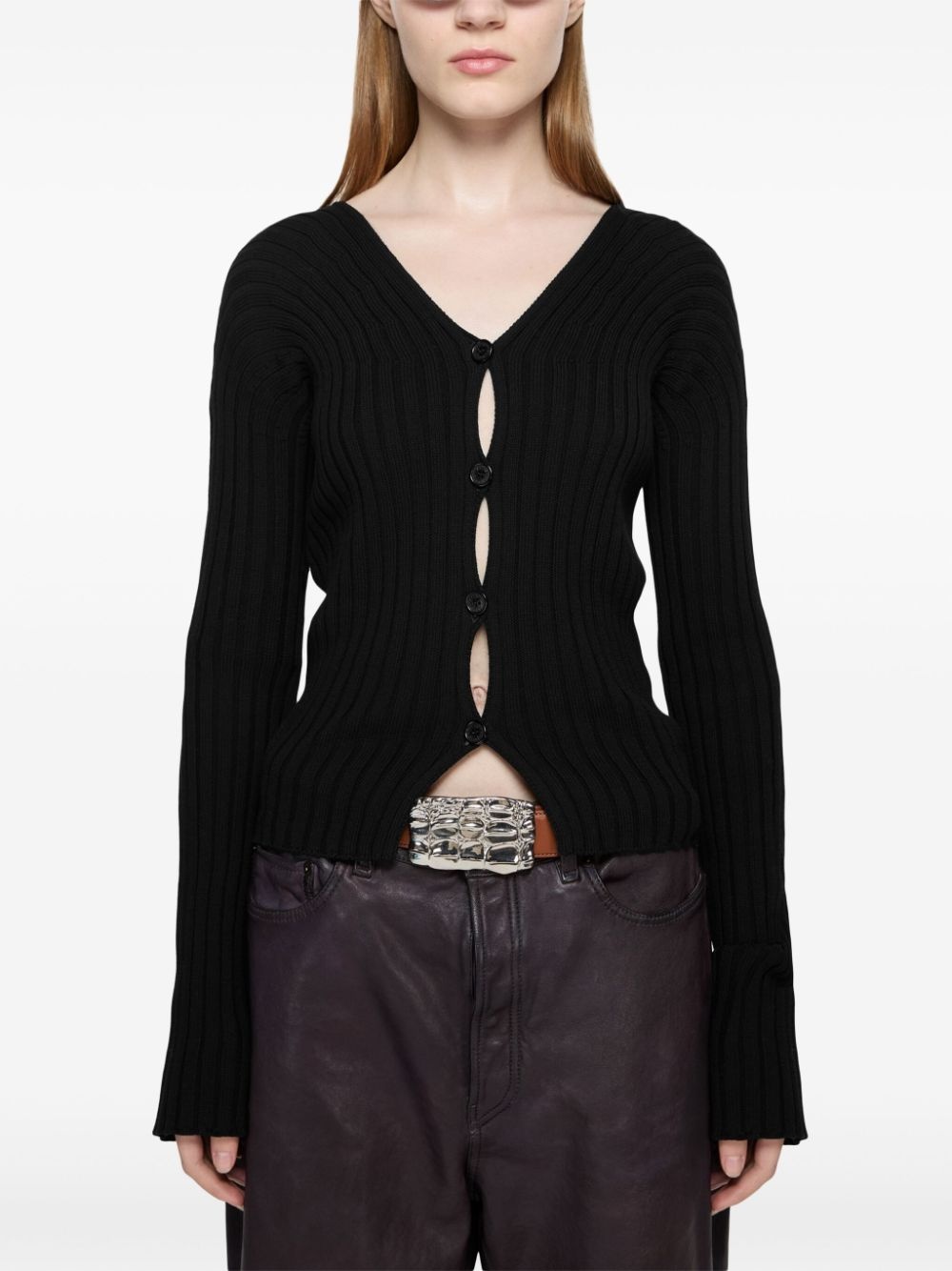 button-up ribbed cardigan - 3