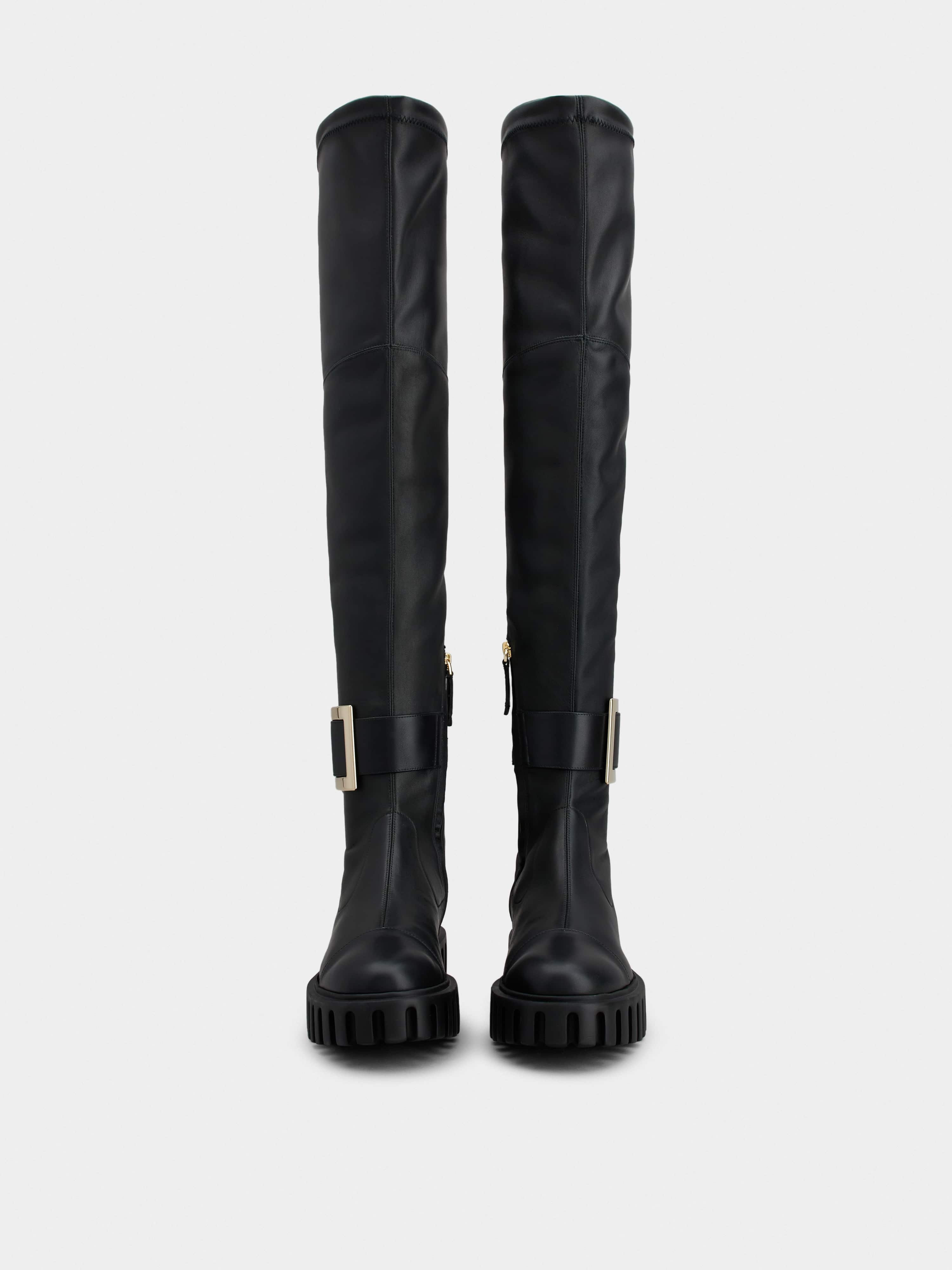 Viv' Go-Thick Metal Buckle Stretch Cuissard Boots in Soft Leather - 4