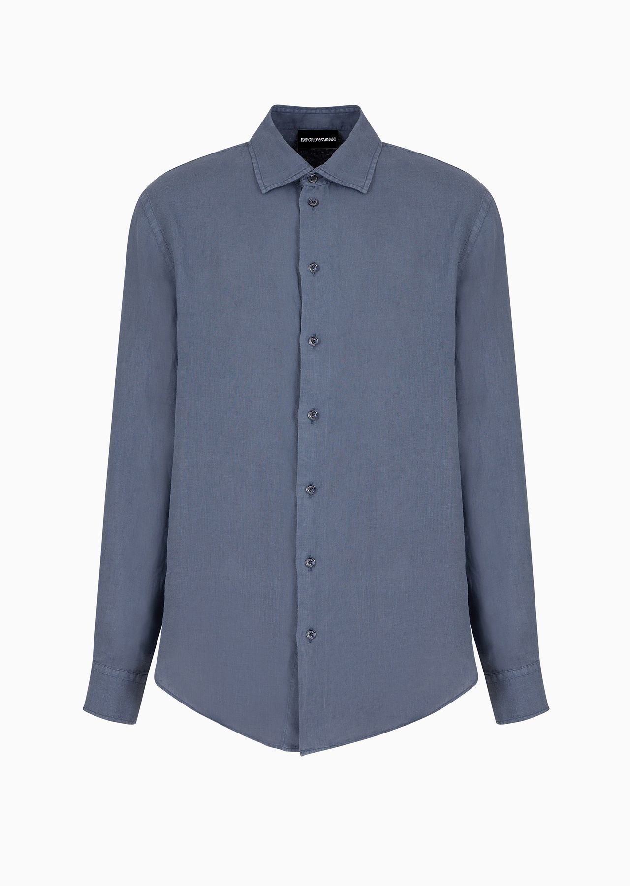 Garment-dyed linen shirt with French collar - 1