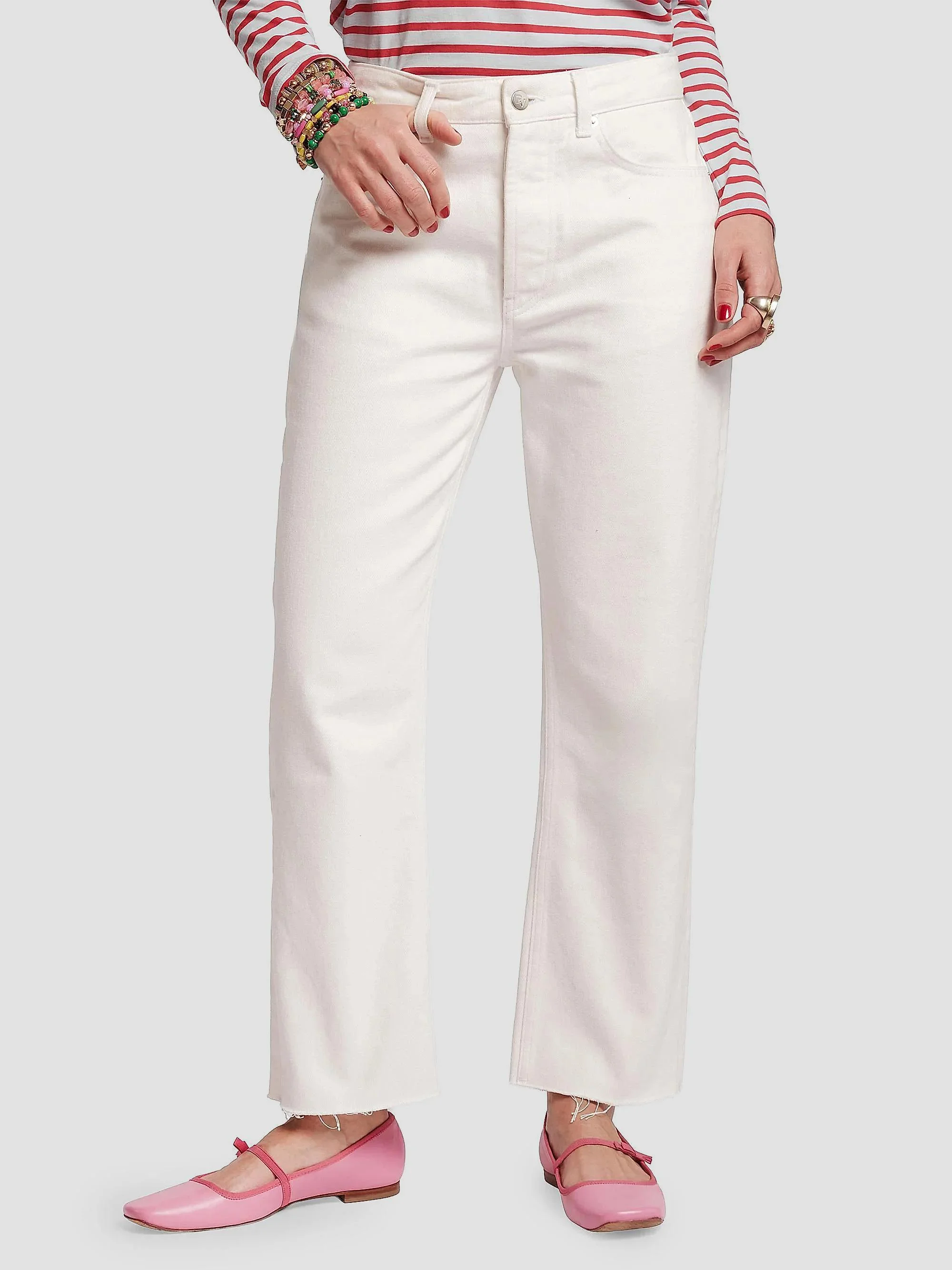 Women's Andy Frayed-Cuff Straight-Leg Jeans - White - 1