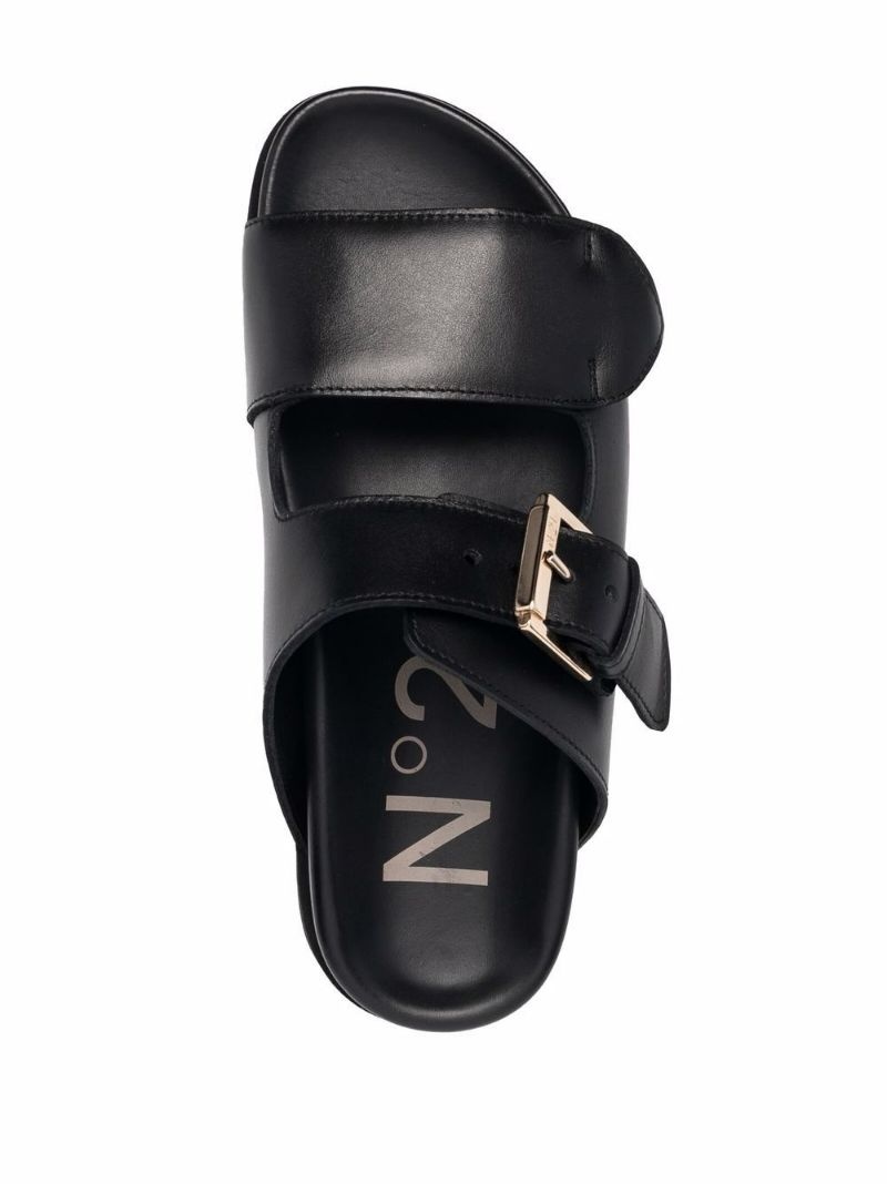 buckled leather slides - 4