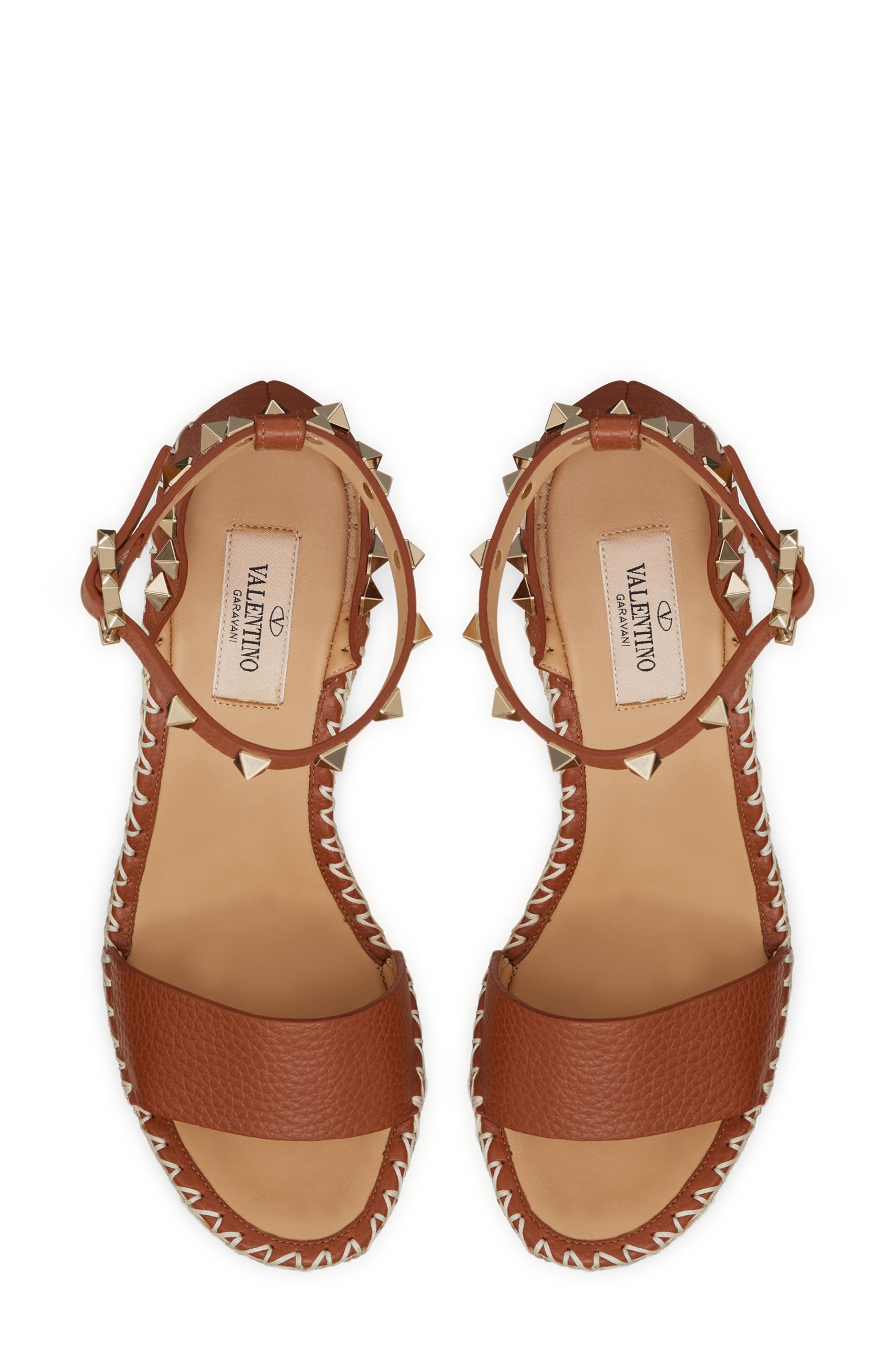 Valentino Garavani Valentino Rockstud Espadrille Wedge Sandal in 48L Selleria/naturale at Nordstrom - 6